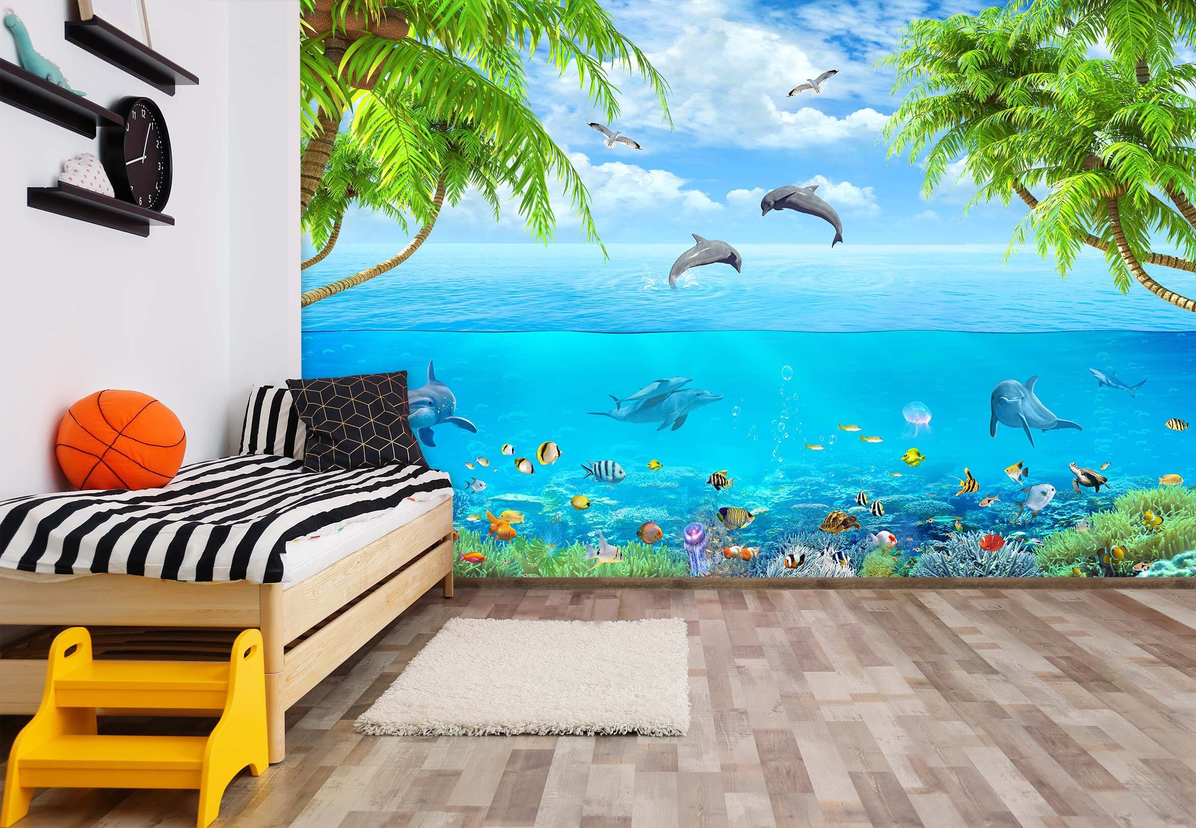 3D Dolphin Coral 015 Wall Murals Wallpaper AJ Wallpaper 2