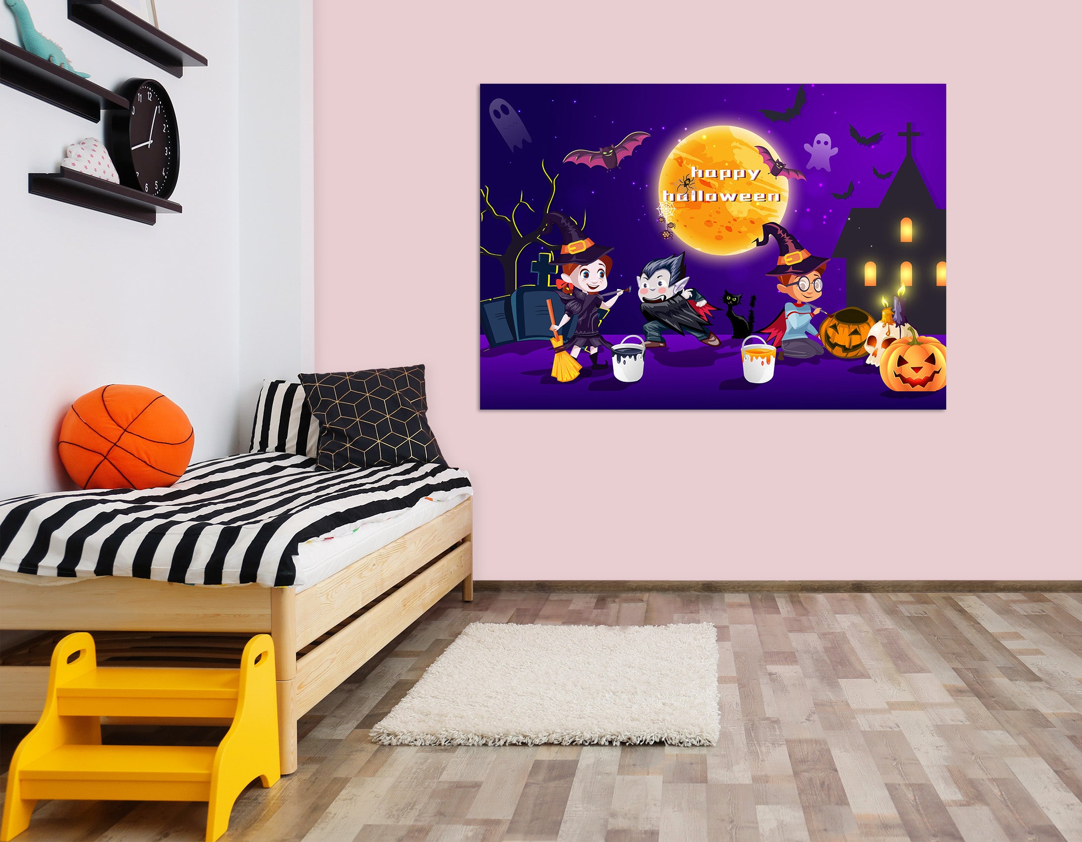 3D Girl Paints Pumpkin 008 Halloween Wall Stickers Wallpaper AJ Wallpaper 2