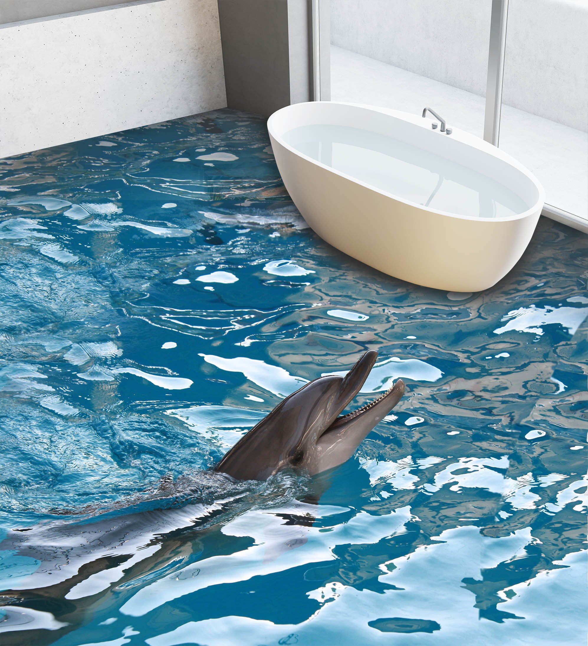 3D Dolphin Feeding 182 Floor Mural Wallpaper AJ Wallpaper 2