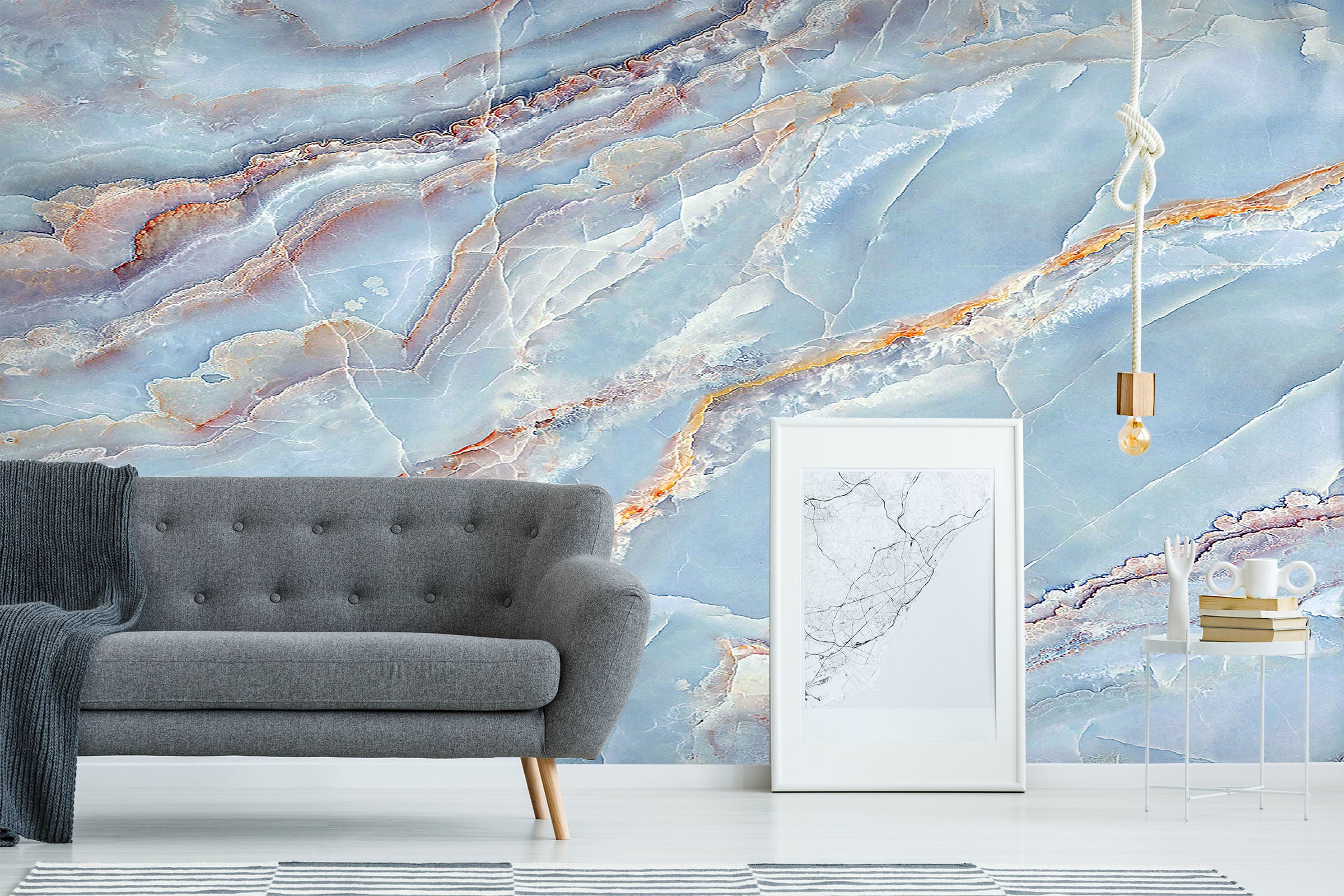 3D Light Blue Marbling 838 Wall Murals
