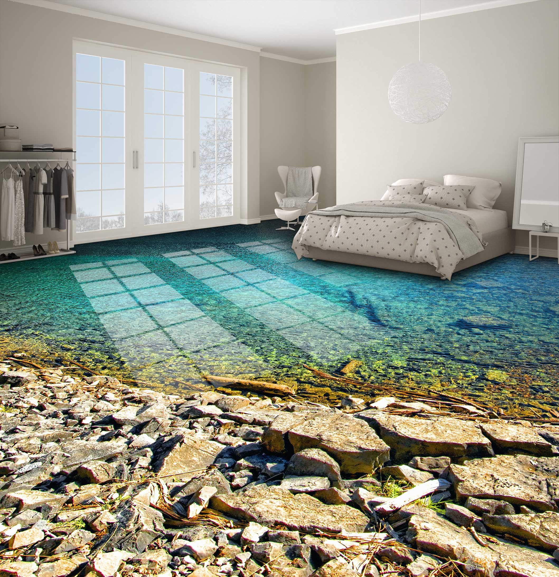 3D Lake Gravel Floor Mural Wallpaper AJ Wallpaper 2