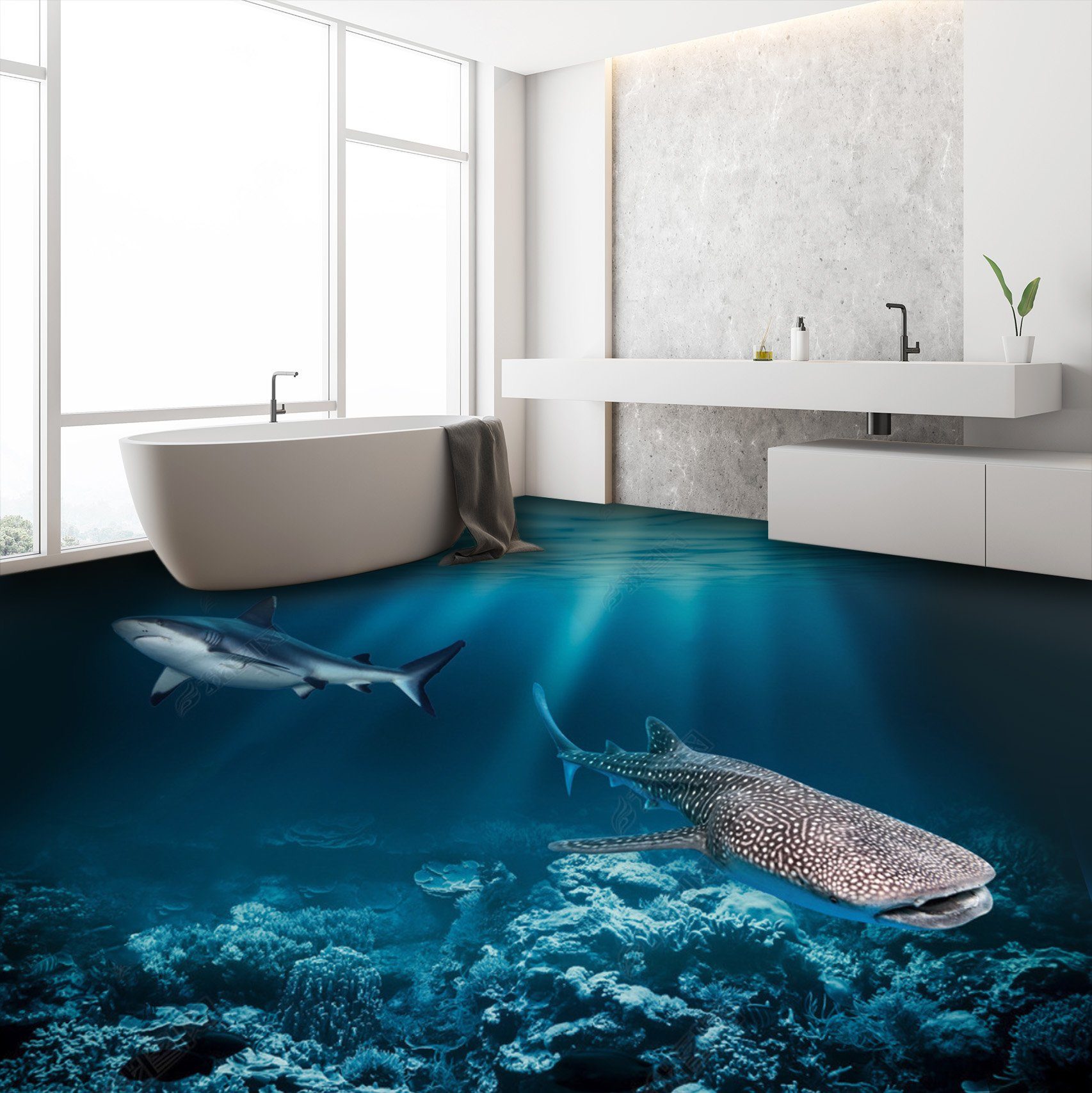 3D Whale 249 Floor Mural Wallpaper AJ Wallpaper 2