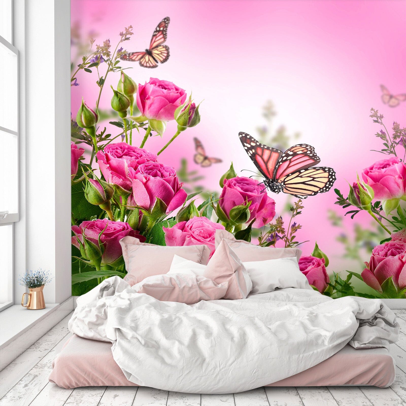 3D Rose Butterfly 394 Wall Murals Wallpaper AJ Wallpaper 2