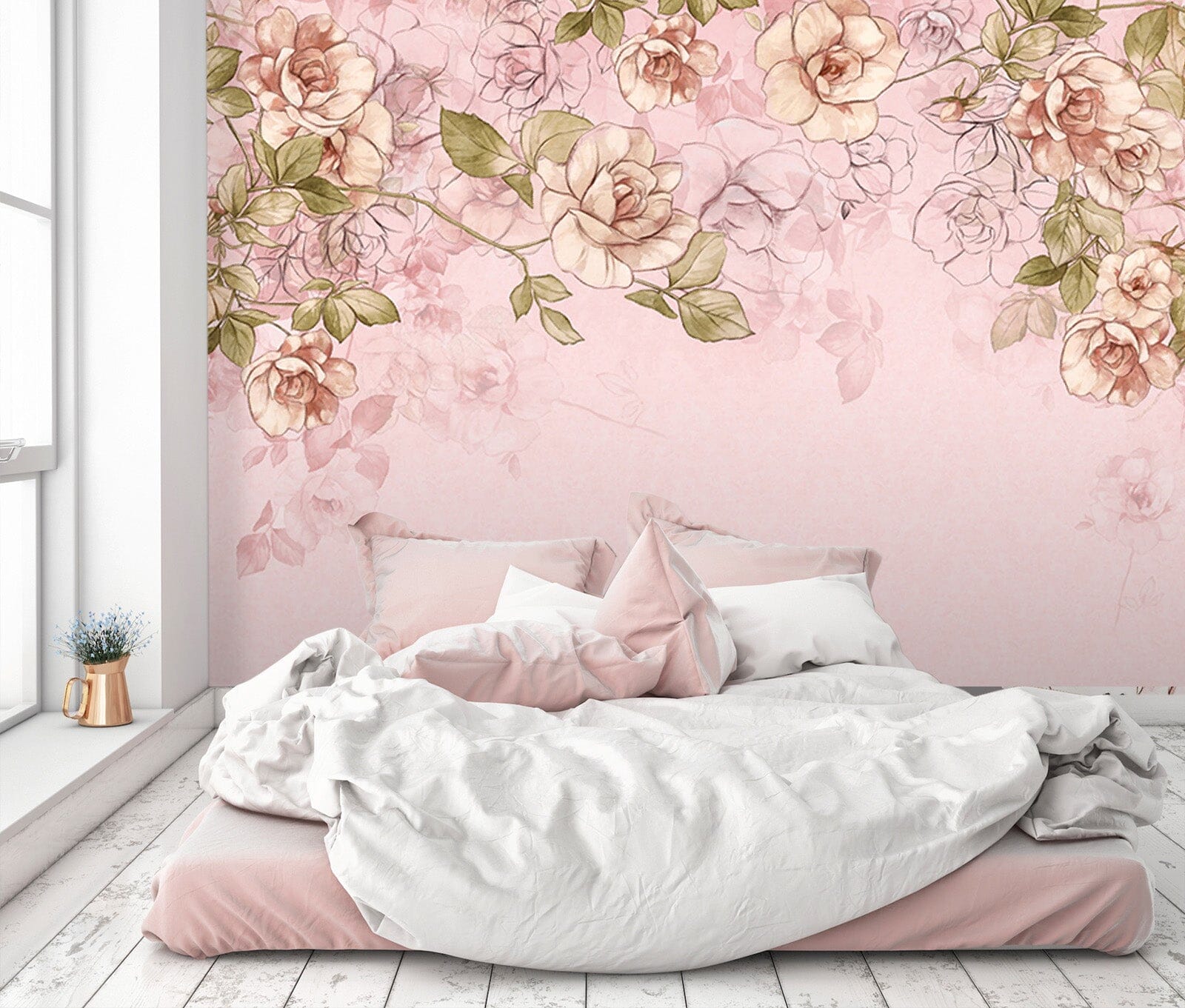 3D Pink Hand Painted Flower 048 Wall Murals Wallpaper AJ Wallpaper 2