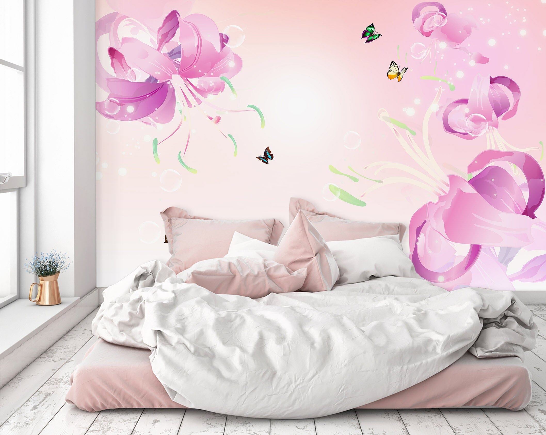 3D Pink Flowers 1539 Wall Murals Wallpaper AJ Wallpaper 2