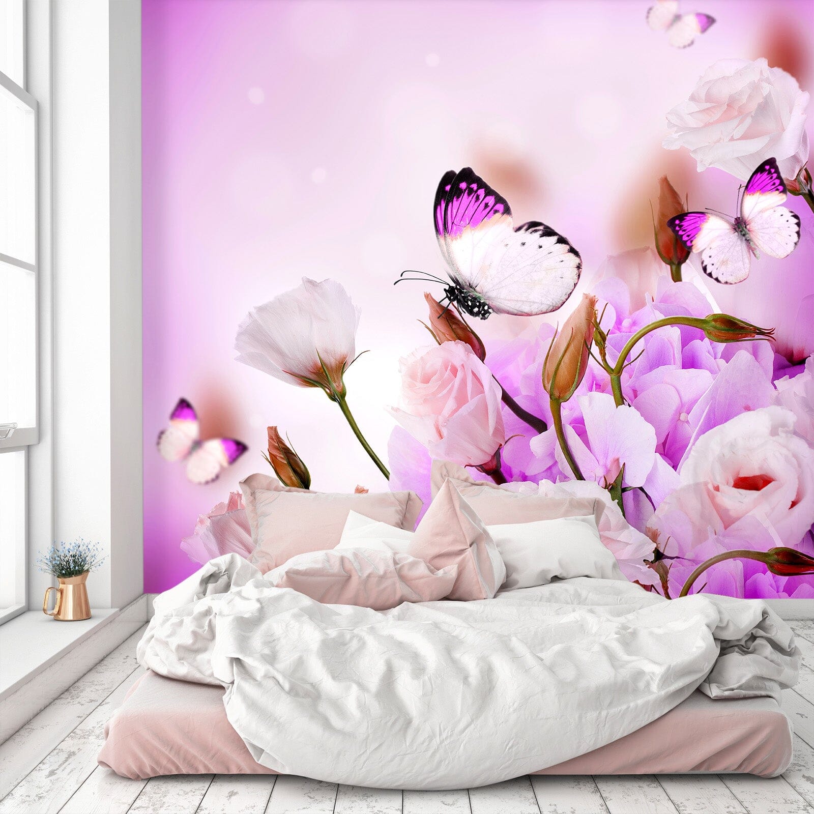 3D Pink Rose Butterfly 395 Wall Murals Wallpaper AJ Wallpaper 2