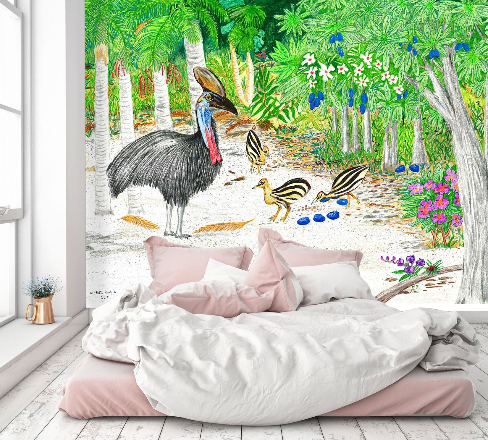 3D Forest Ostrich 1403 Michael Sewell Wall Mural Wall Murals Wallpaper AJ Wallpaper 2