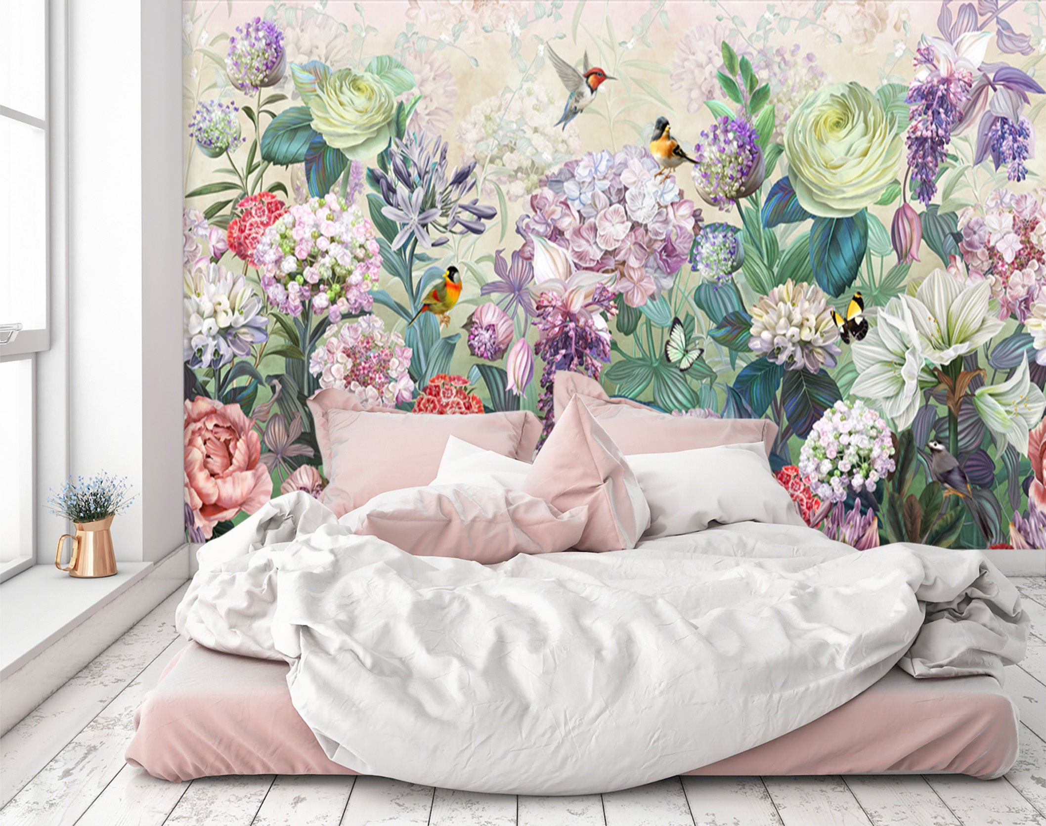 3D Sparrow Flower 1568 Wall Murals