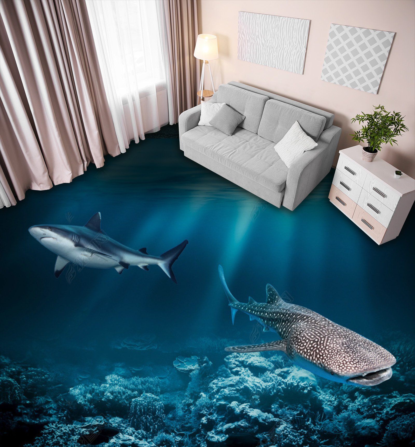 3D Whale 249 Floor Mural Wallpaper AJ Wallpaper 2