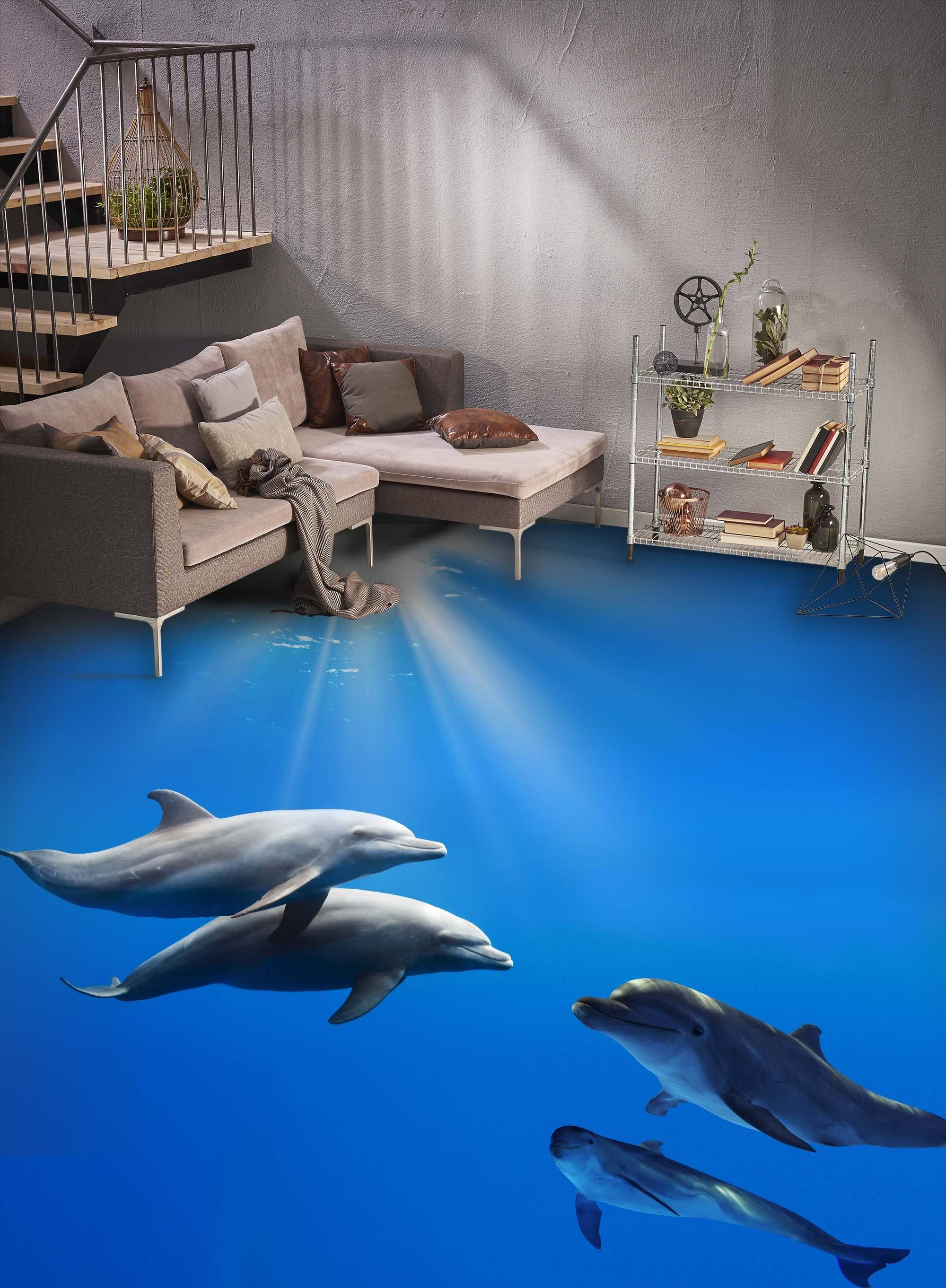 3D Smart Dolphins 077 Floor Mural Wallpaper AJ Wallpaper 2