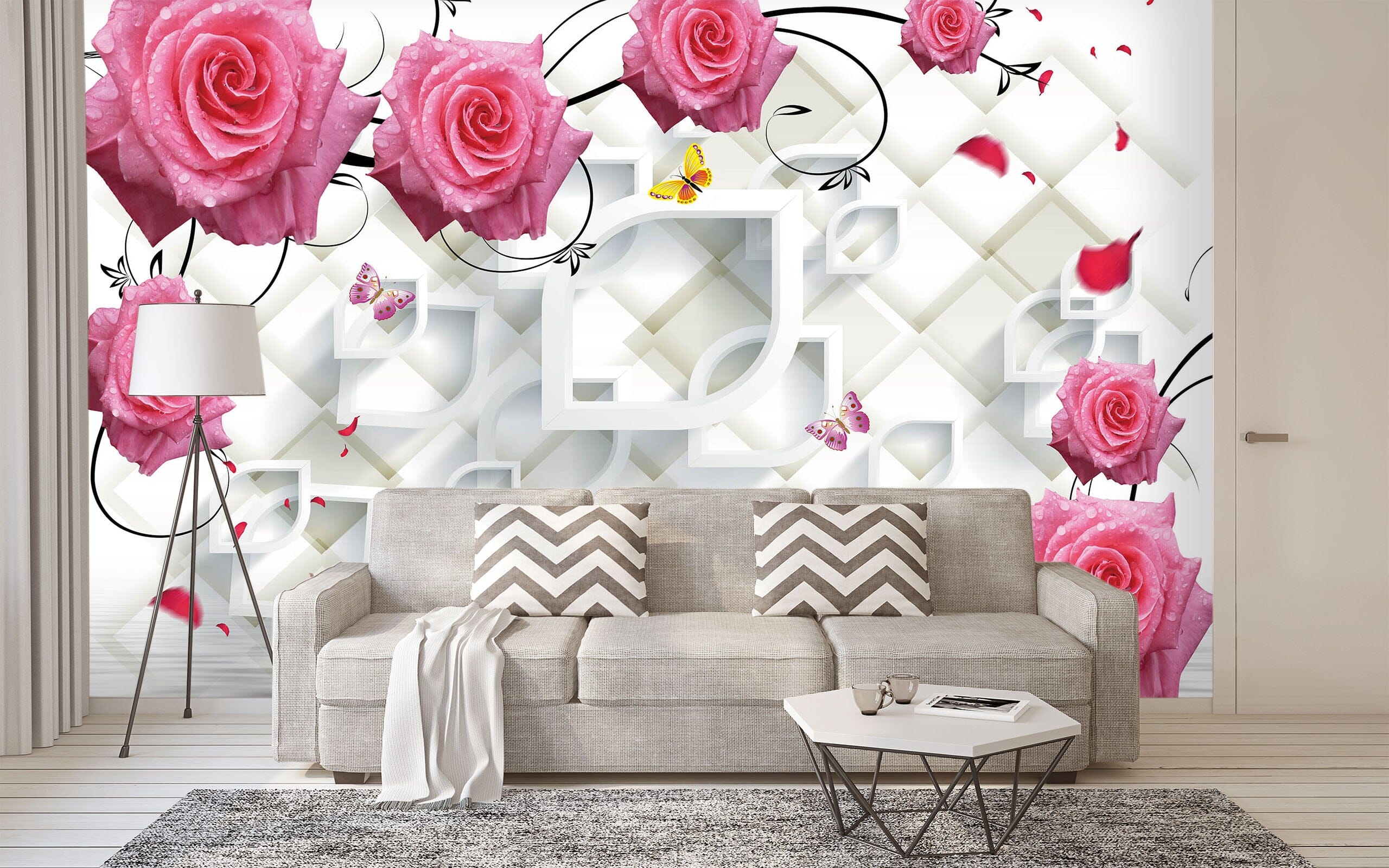 3D Pink Rose 1427 Wall Murals Wallpaper AJ Wallpaper 2