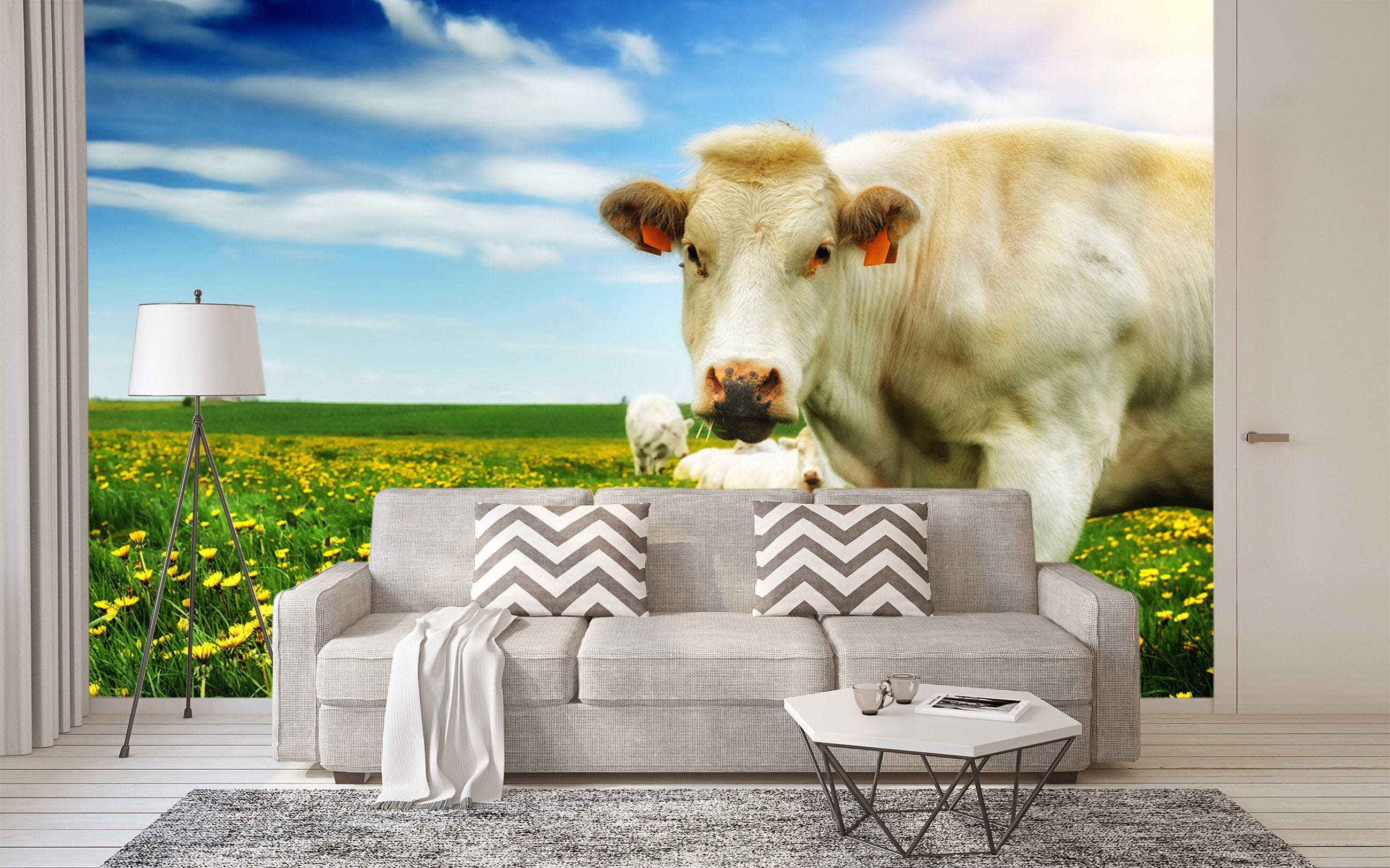 3D White Cow 292 Wall Murals Wallpaper AJ Wallpaper 2