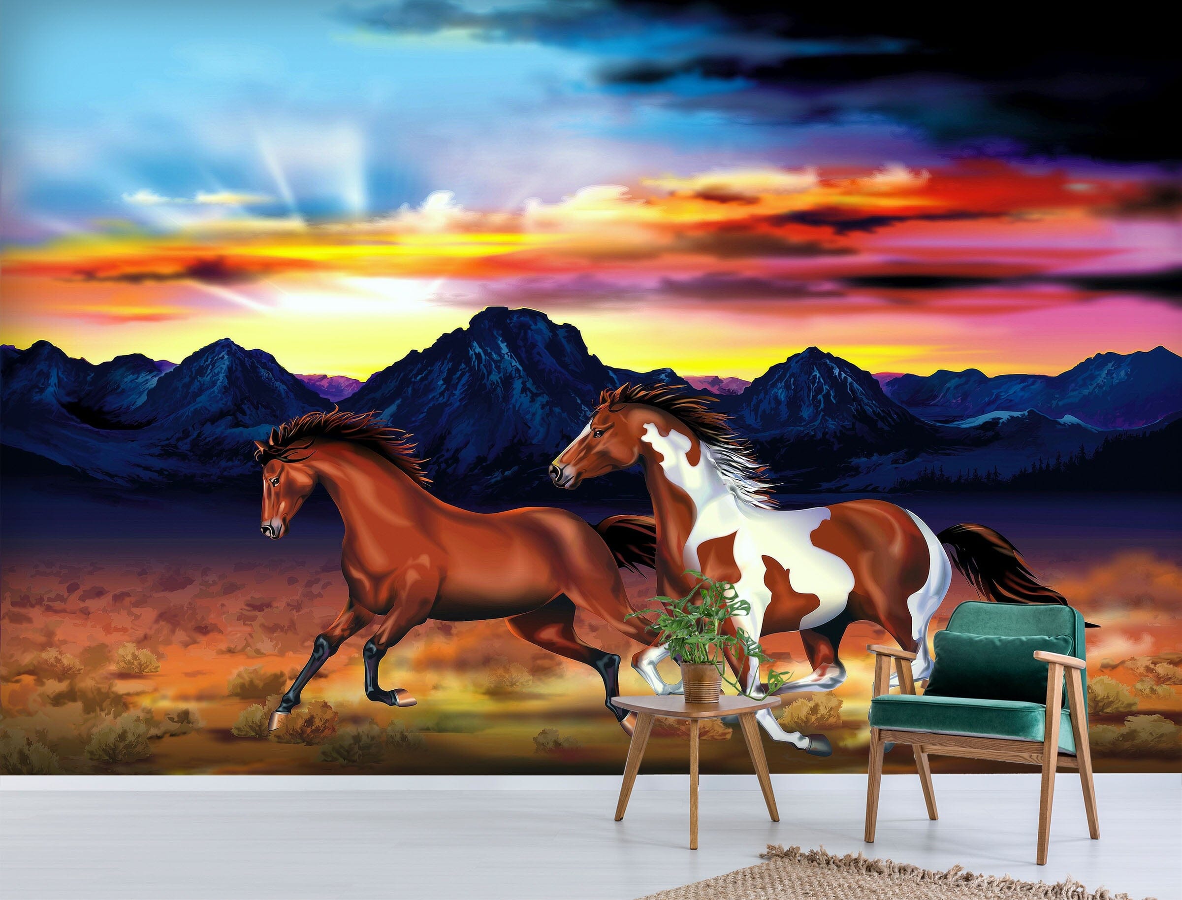 3D Mountain Horse 450 Wall Murals Wallpaper AJ Wallpaper 2
