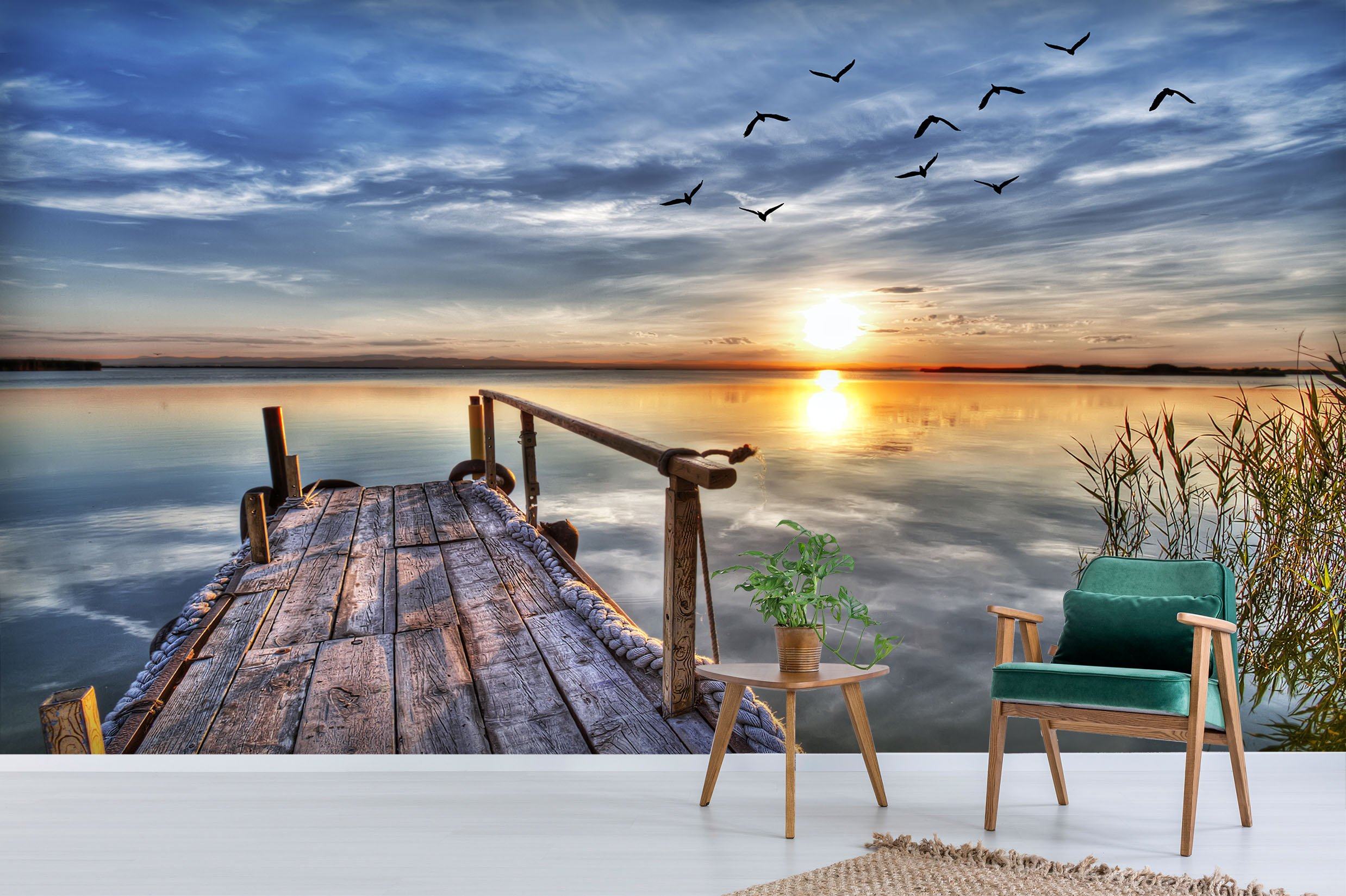 3D Sunset Lake Bird 699 Wallpaper AJ Wallpaper