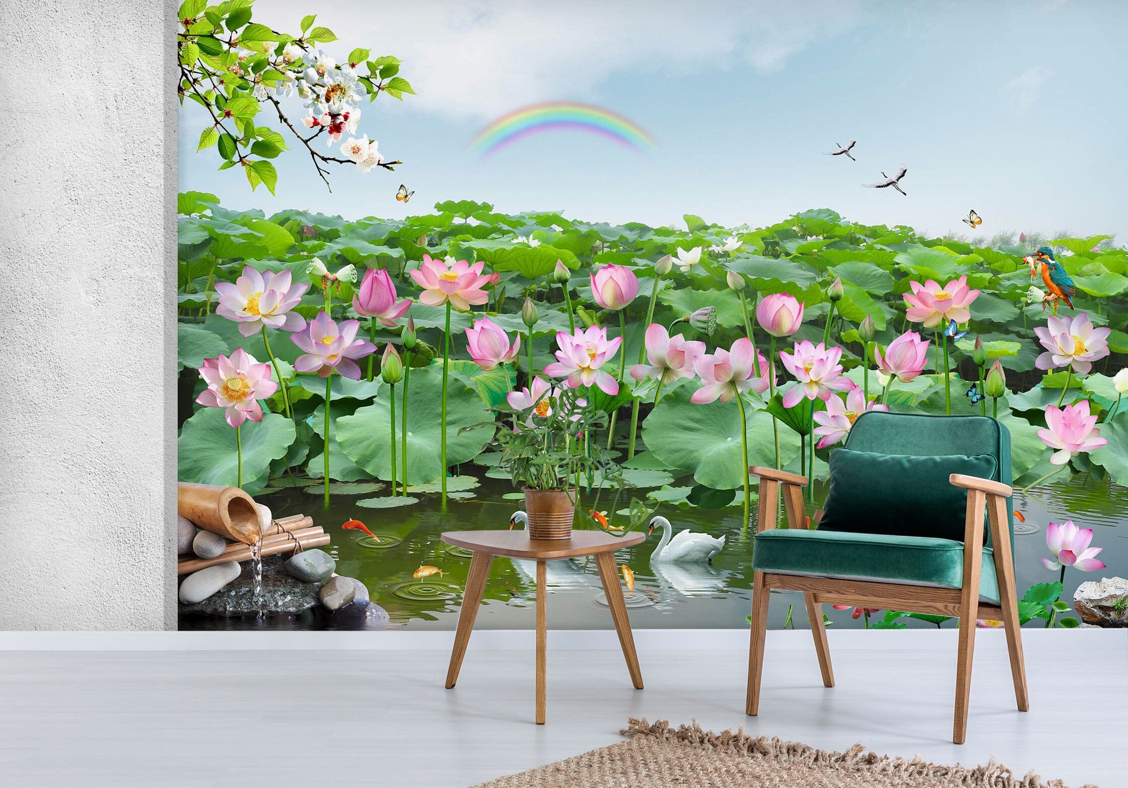 3D Lotus Pond 1589 Wall Murals Wallpaper AJ Wallpaper 2