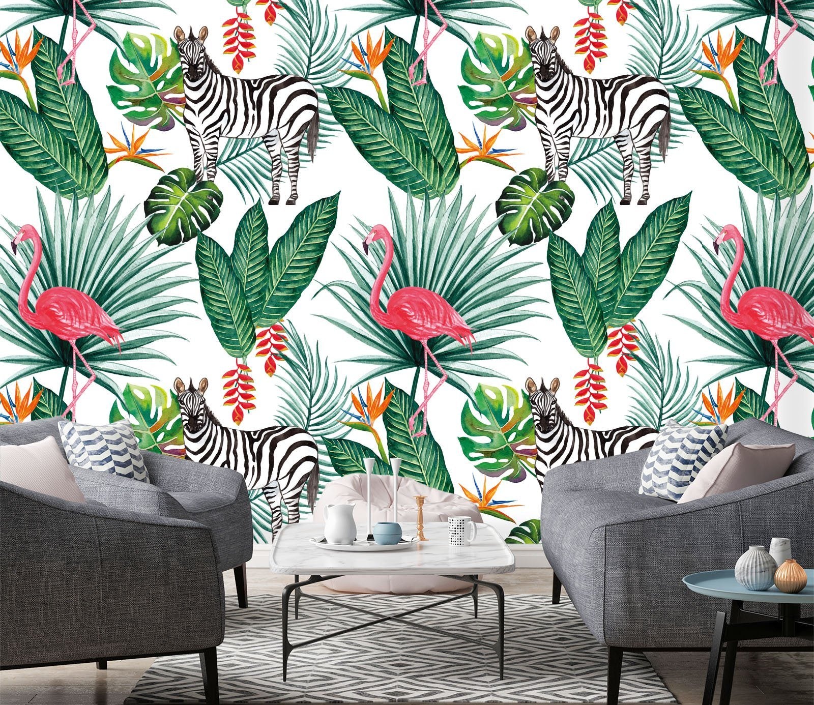 3D Flamingo Zebra 595 Wallpaper AJ Wallpaper