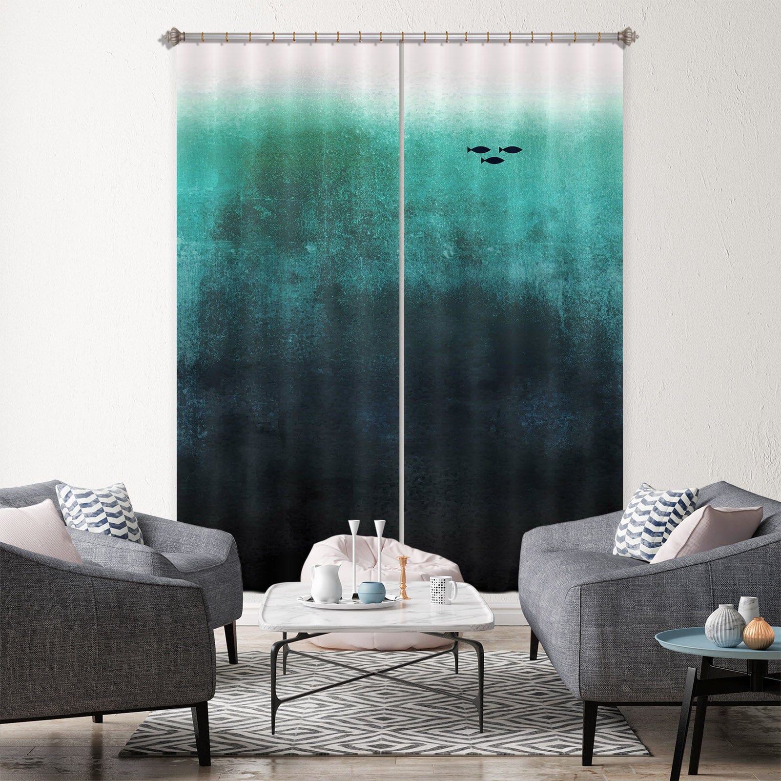 3D Green Gradient Sea 1076 Boris Draschoff Curtain Curtains Drapes Curtains AJ Creativity Home