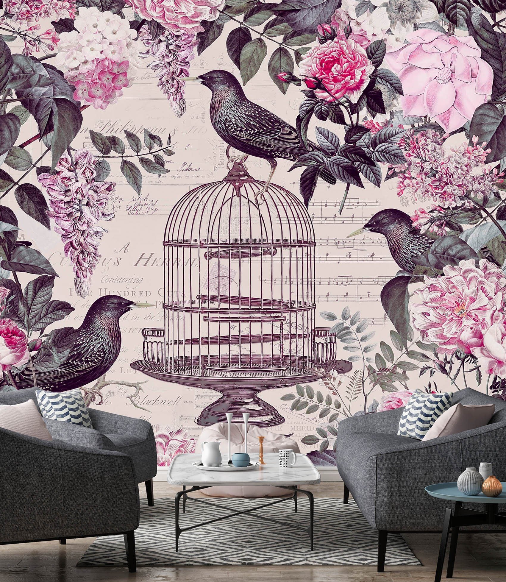 3D Birdcage And Flowers 1439 Andrea haase Wall Mural Wall Murals Wallpaper AJ Wallpaper 2