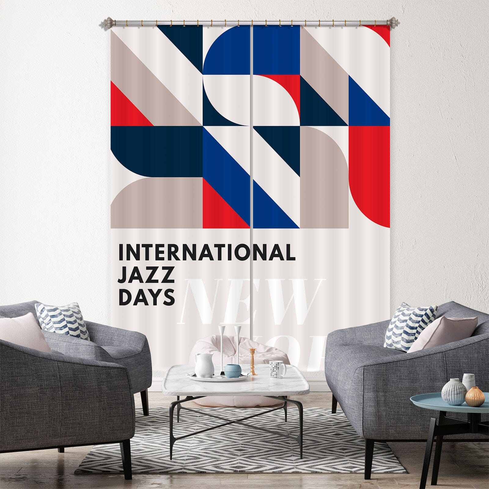 3D Blue Geometry 1062 Boris Draschoff Curtain Curtains Drapes Curtains AJ Creativity Home