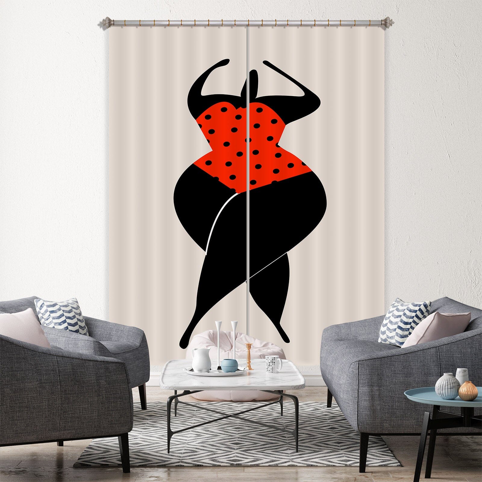 3D Red Dancing 1032 Boris Draschoff Curtain Curtains Drapes Curtains AJ Creativity Home