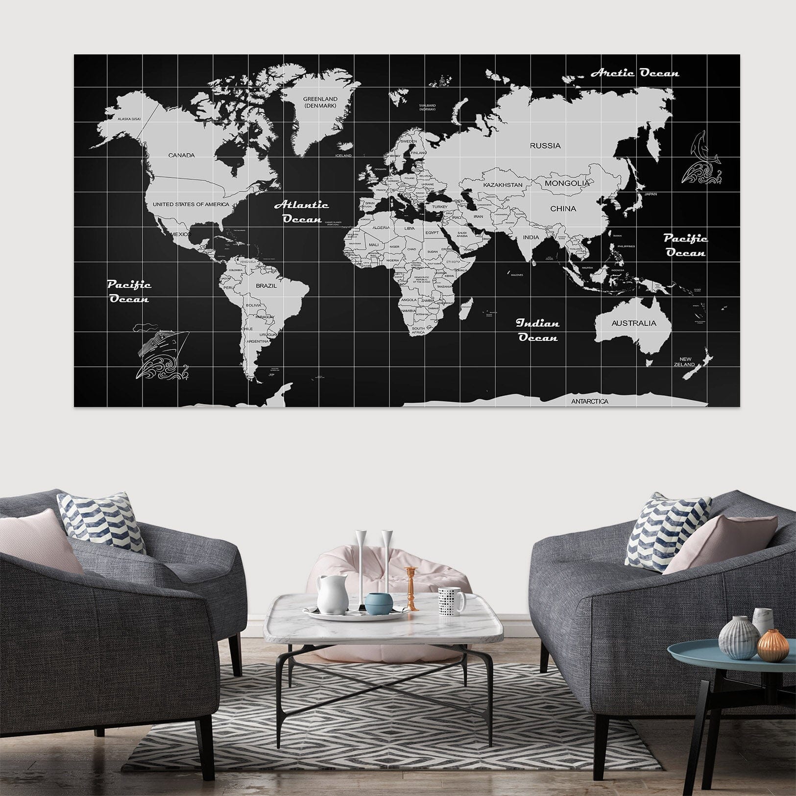 3D Gray Pattern 242 World Map Wall Sticker Wallpaper AJ Wallpaper 2