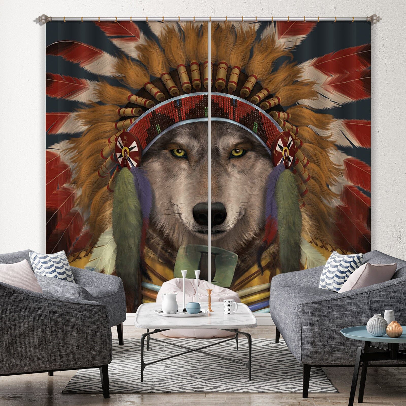 3D Wolf Spirit Chief 095 Vincent Hie Curtain Curtains Drapes Curtains AJ Creativity Home