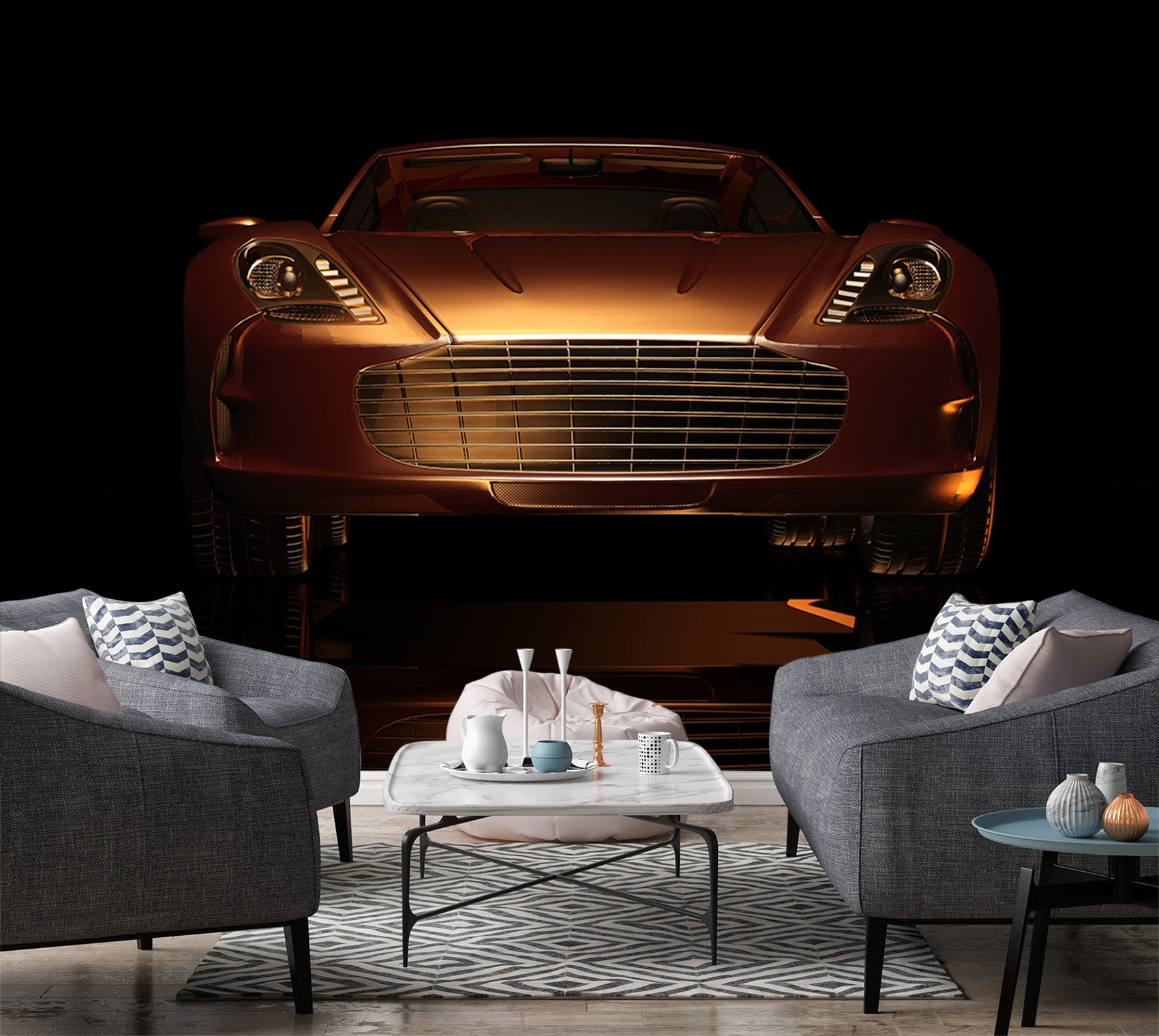 3D Golden Sports Car 192 Vehicle Wall Murals