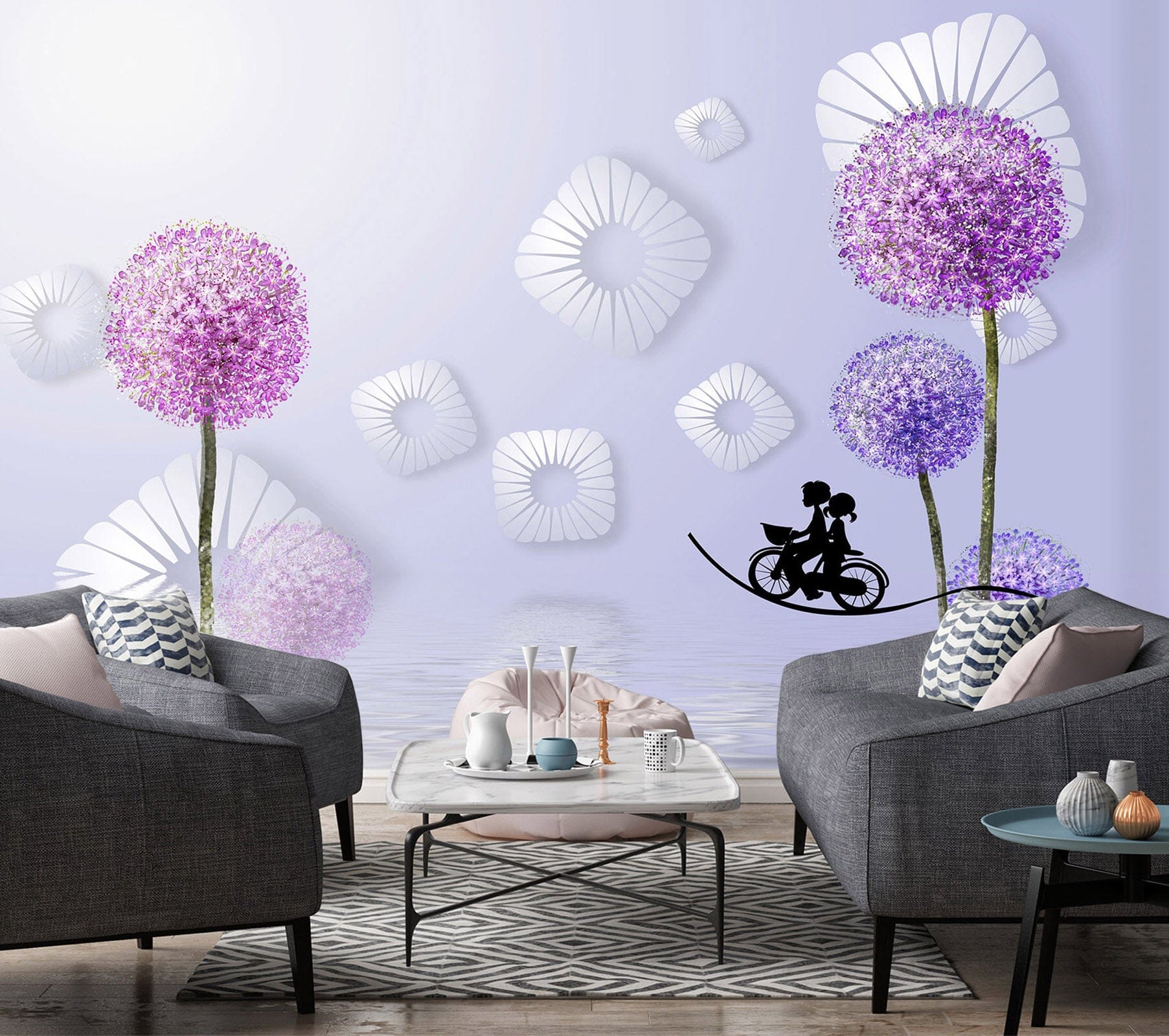 3D Purple Dandelion 1542 Wall Murals Wallpaper AJ Wallpaper 2
