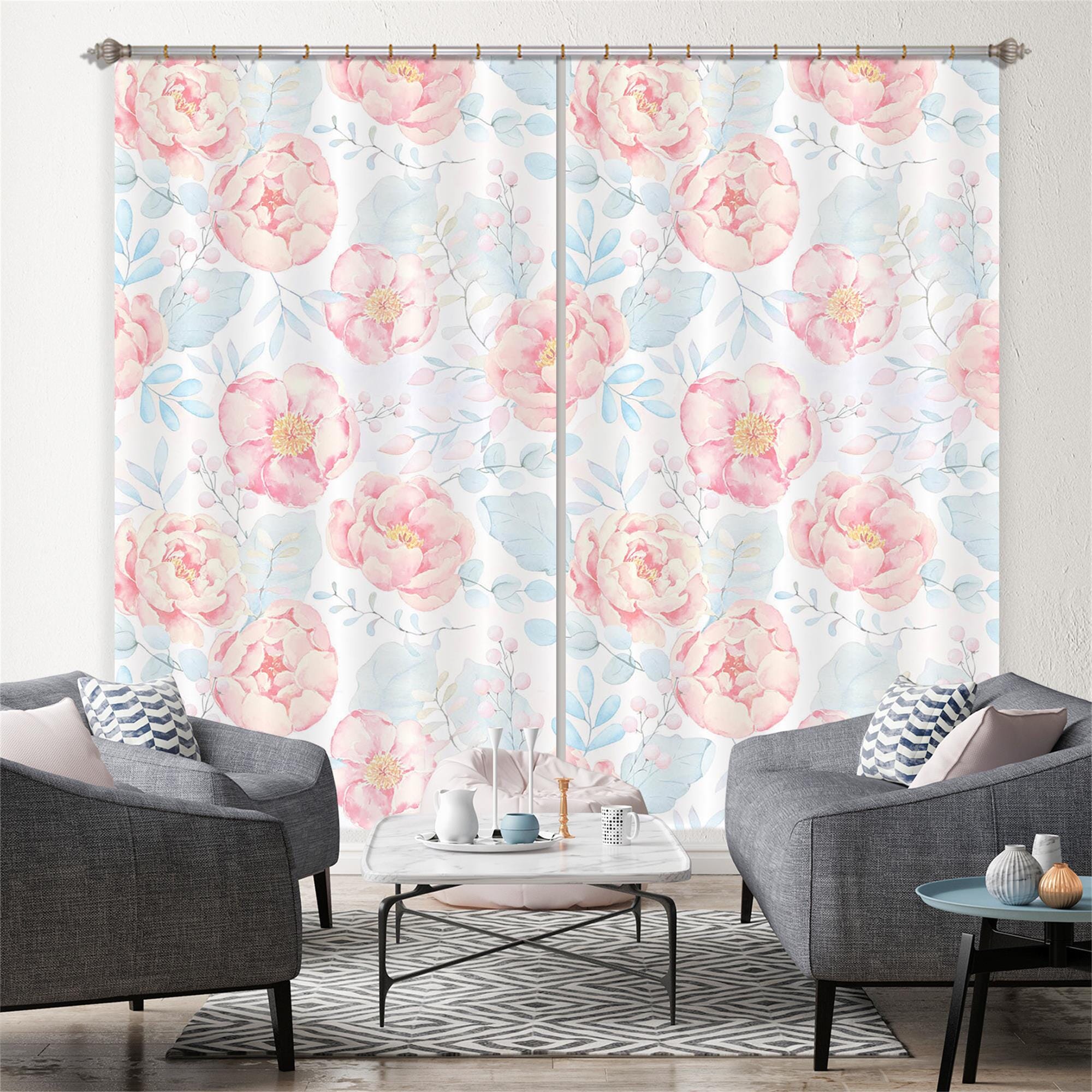 3D Pink Peony 233 Uta Naumann Curtain Curtains Drapes Curtains AJ Creativity Home