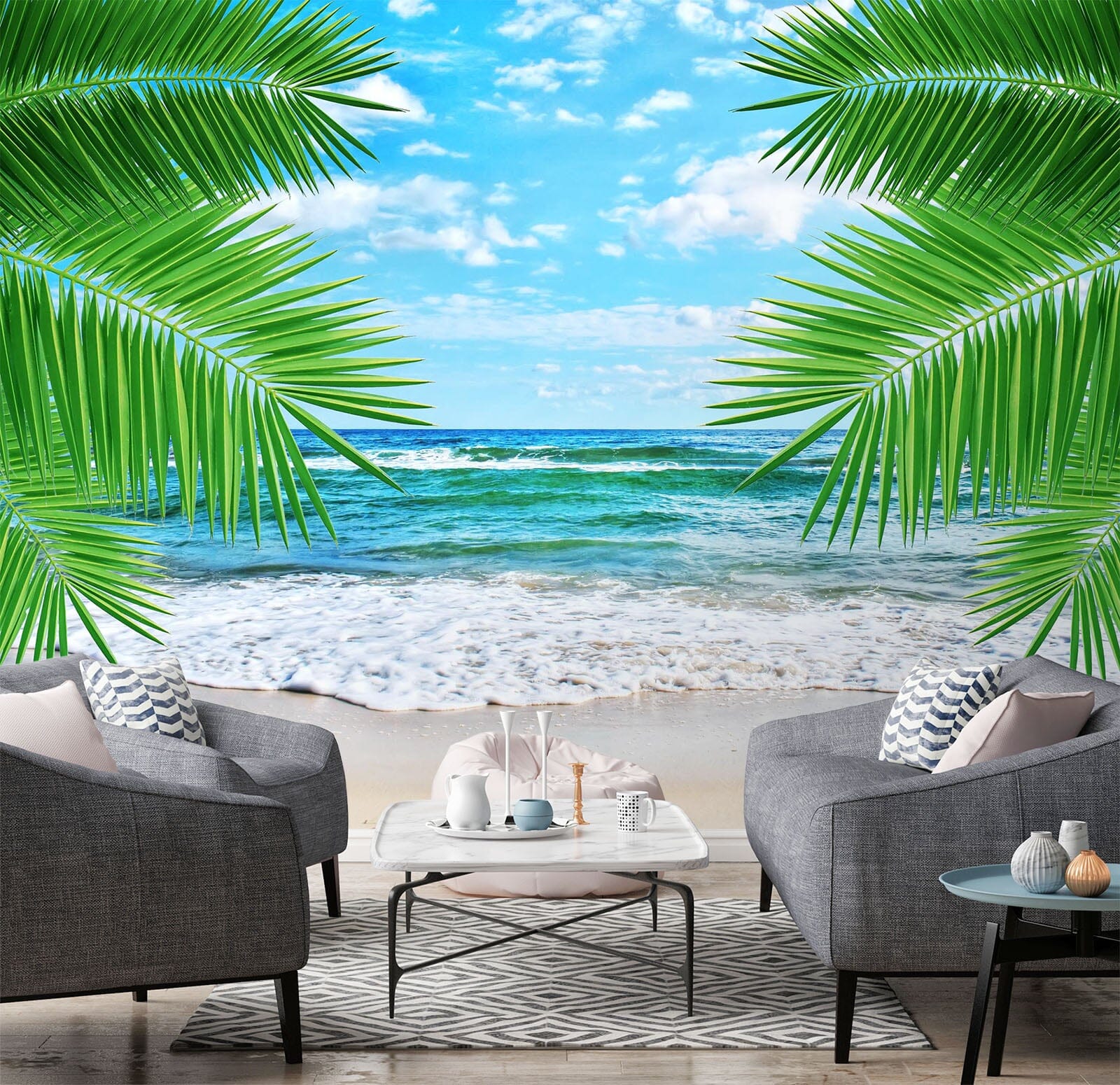 3D Sea Beach Coconut Tree 34 Wall Murals Wallpaper AJ Wallpaper 2