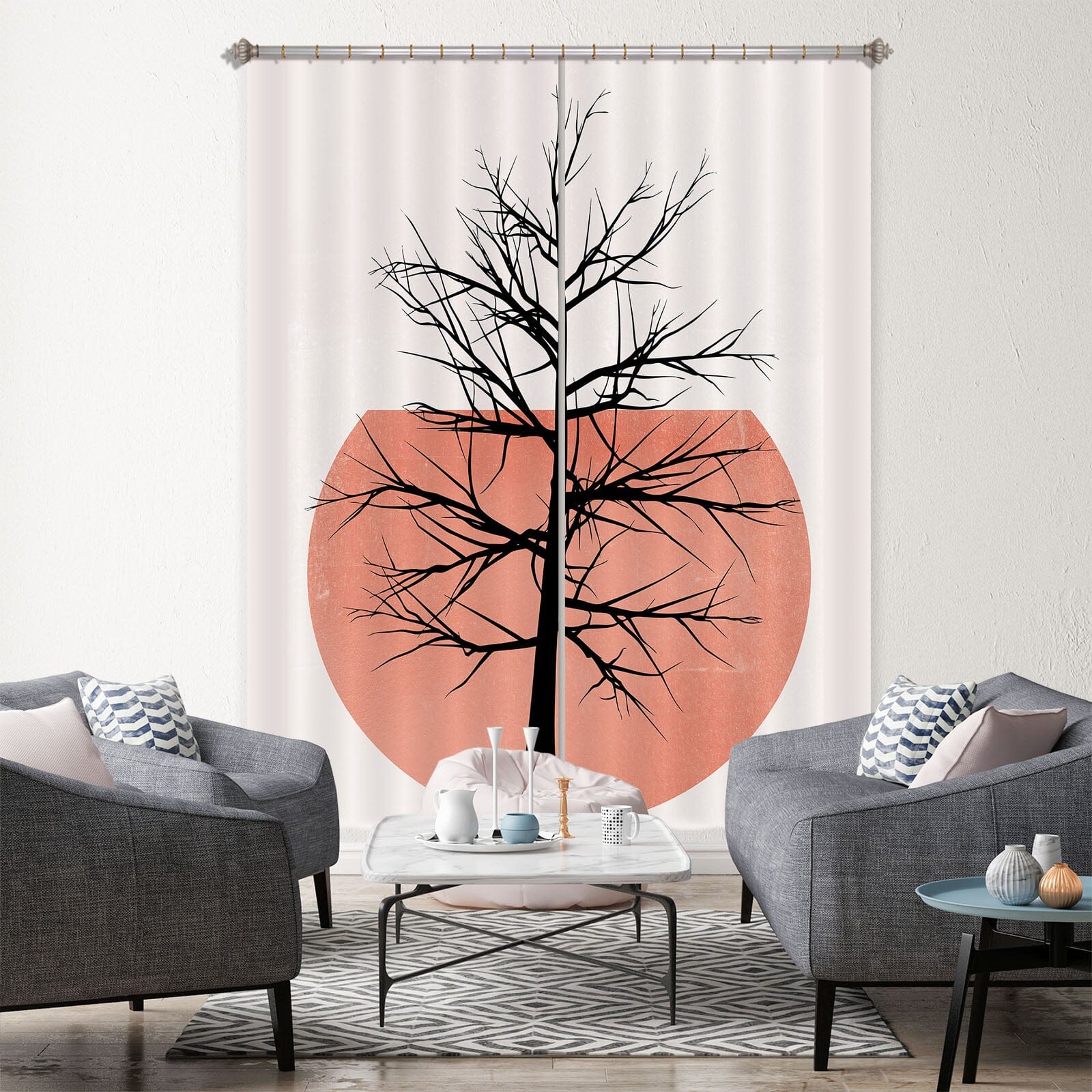 3D Pink Moon Tree 1056 Boris Draschoff Curtain Curtains Drapes Curtains AJ Creativity Home