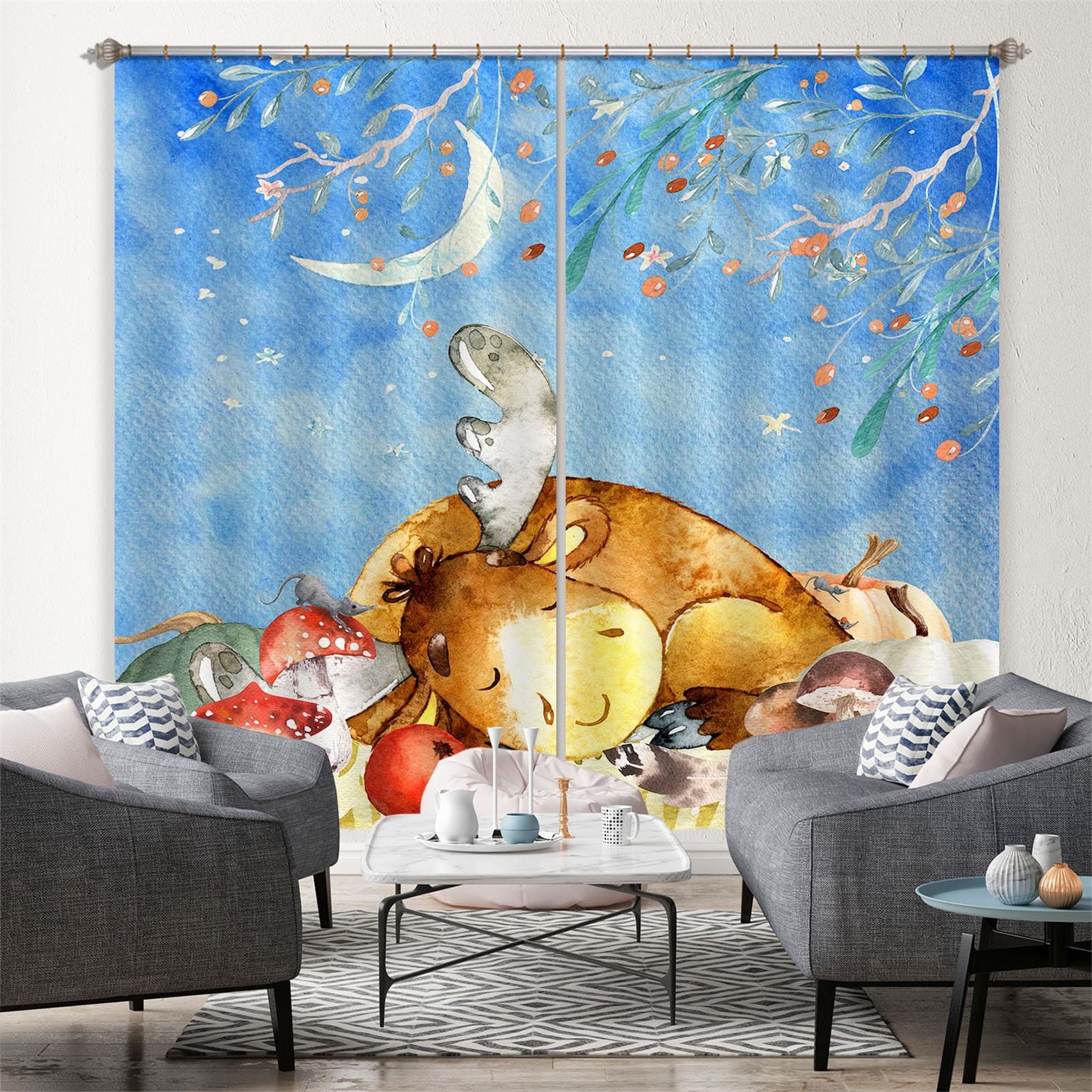 3D Moon Reindeer 164 Uta Naumann Curtain Curtains Drapes Curtains AJ Creativity Home