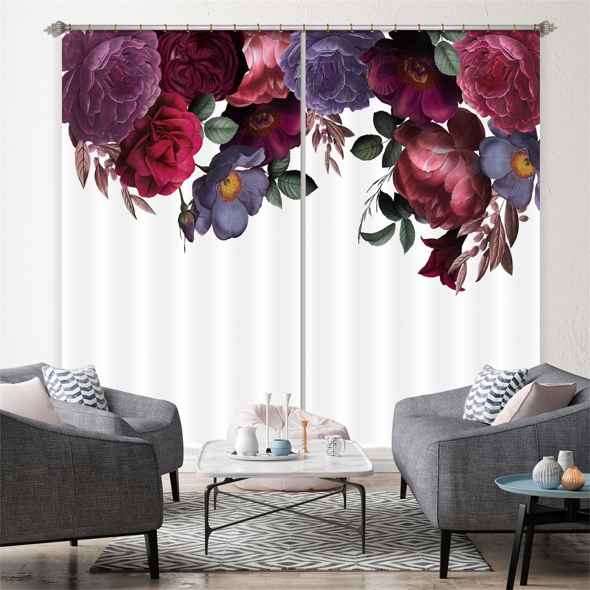 3D Red Peony 206 Uta Naumann Curtain Curtains Drapes Curtains AJ Creativity Home