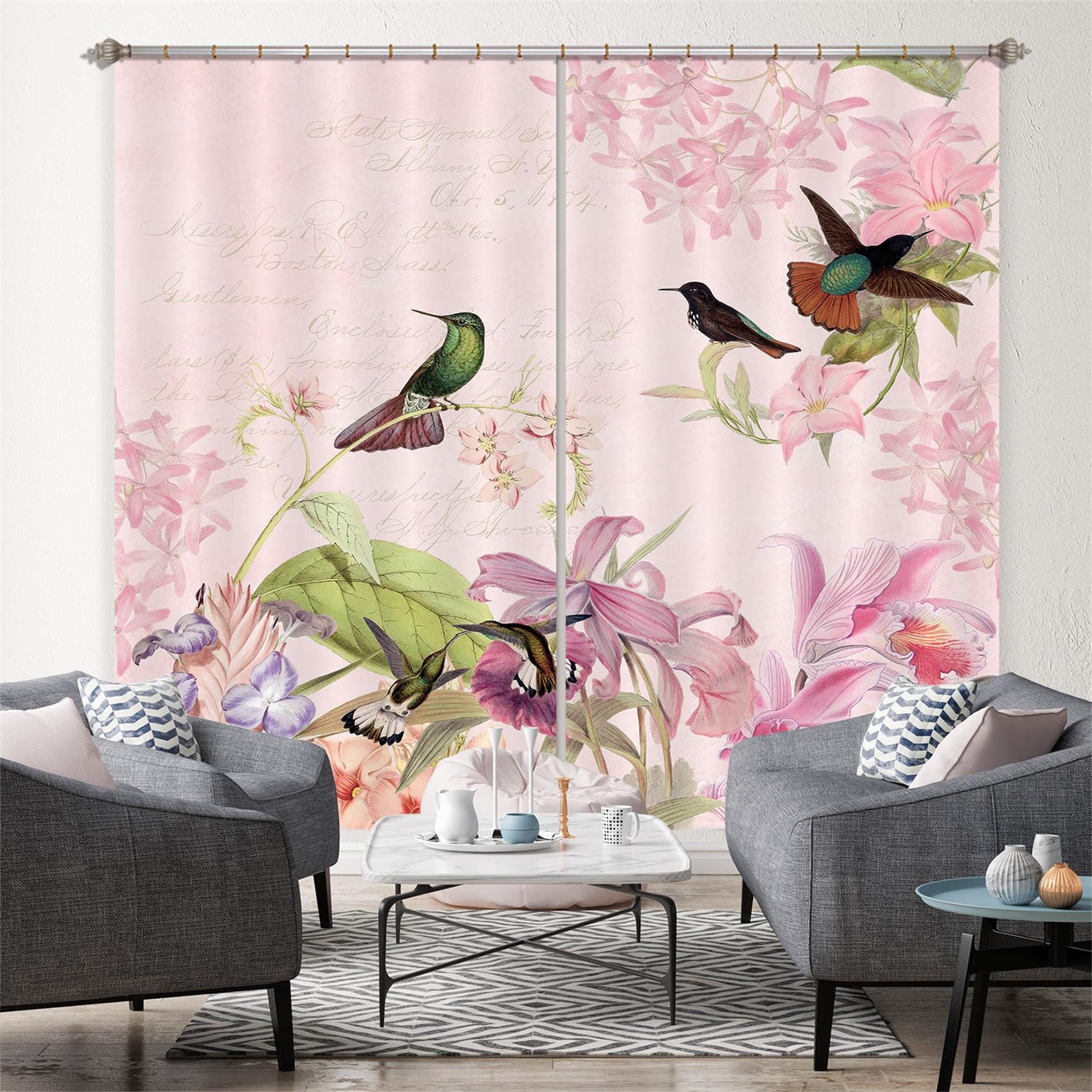 3D Magpie Flower 201 Uta Naumann Curtain Curtains Drapes Curtains AJ Creativity Home