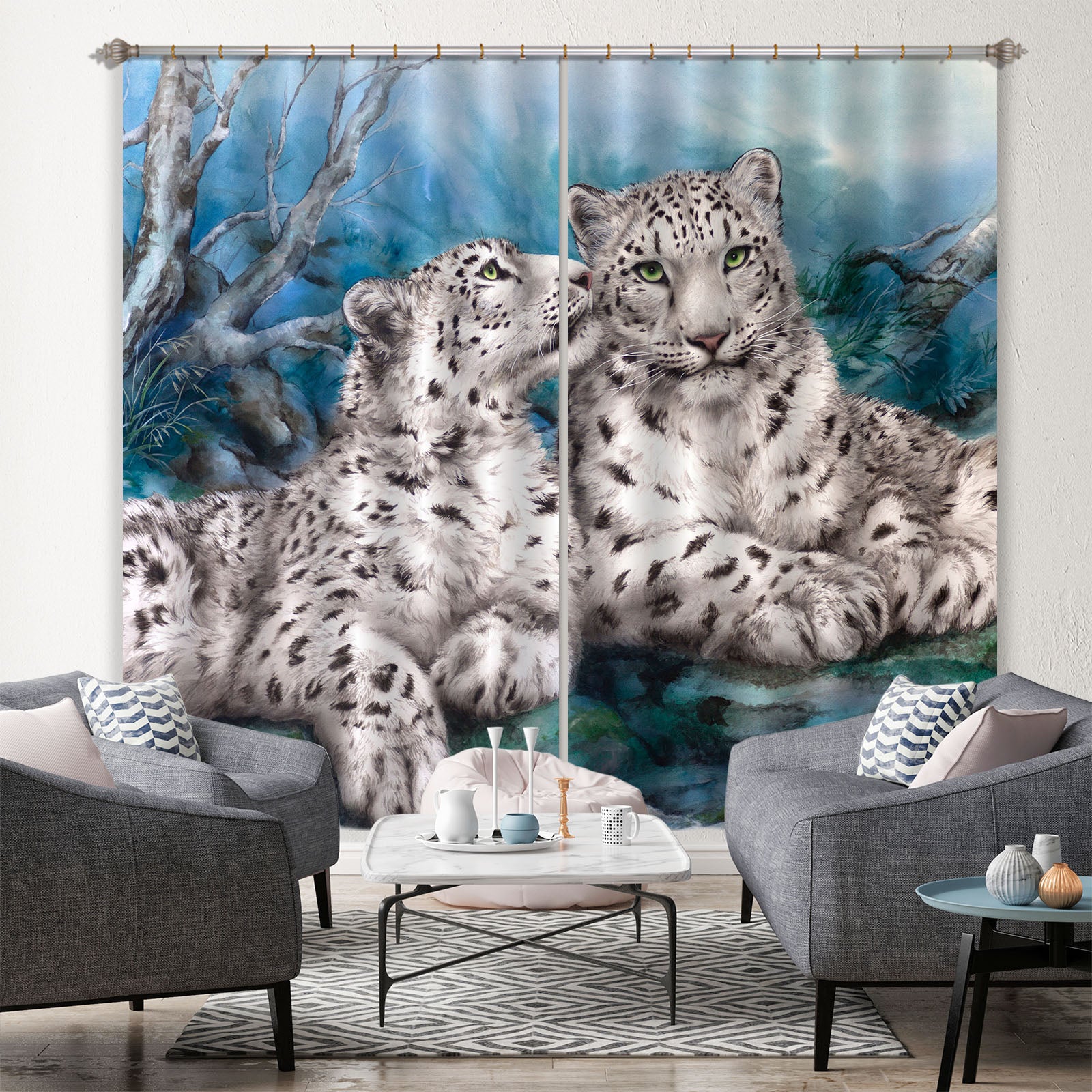 3D White Tiger 9080 Kayomi Harai Curtain Curtains Drapes