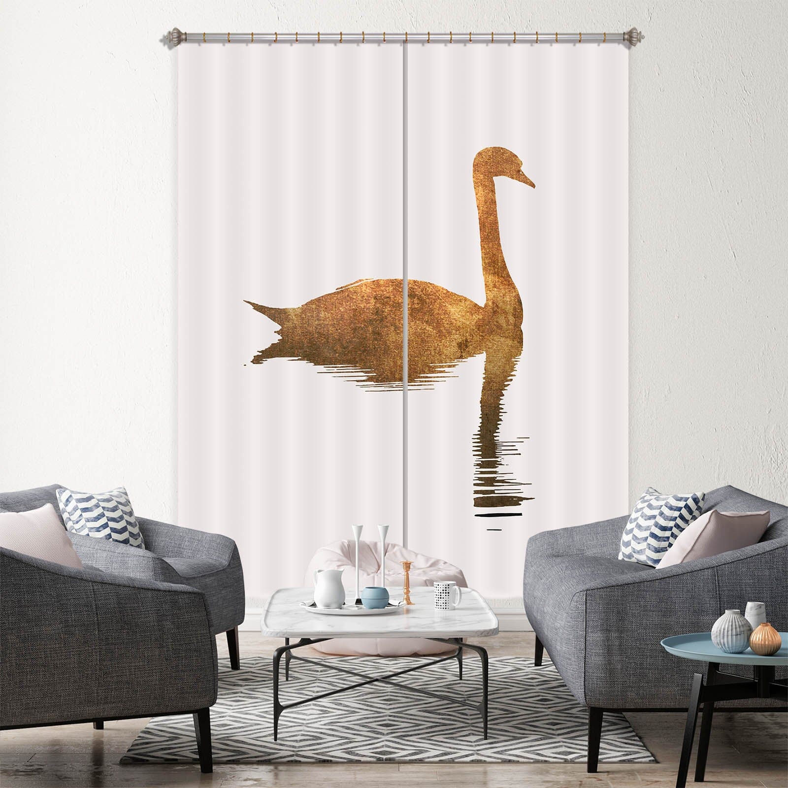 3D Swan Swimming 1126 Boris Draschoff Curtain Curtains Drapes Curtains AJ Creativity Home