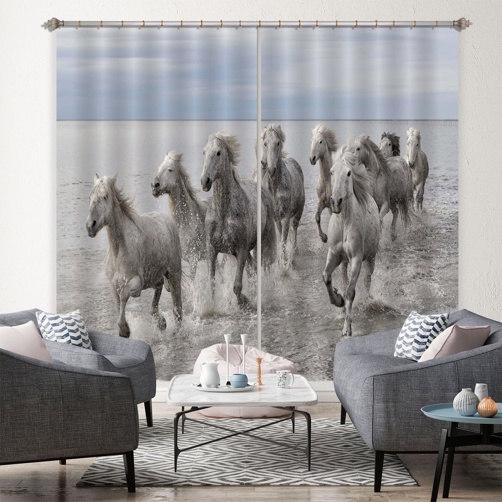 3D White Horse 155 Marco Carmassi Curtain Curtains Drapes Curtains AJ Creativity Home