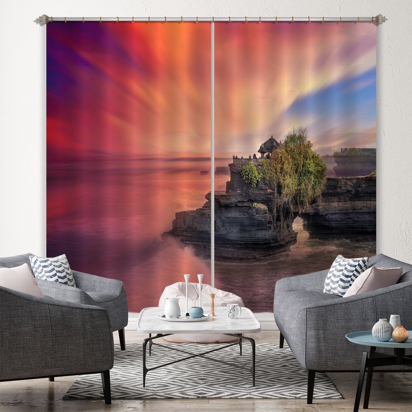 3D Sunset Lake 051 Marco Carmassi Curtain Curtains Drapes Curtains AJ Creativity Home