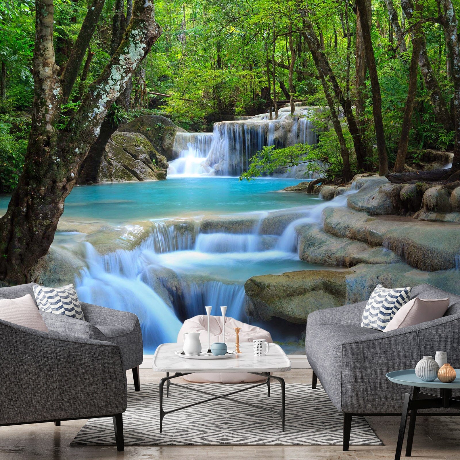 3D Waterfall Woods 1543 Wall Murals Wallpaper AJ Wallpaper 2