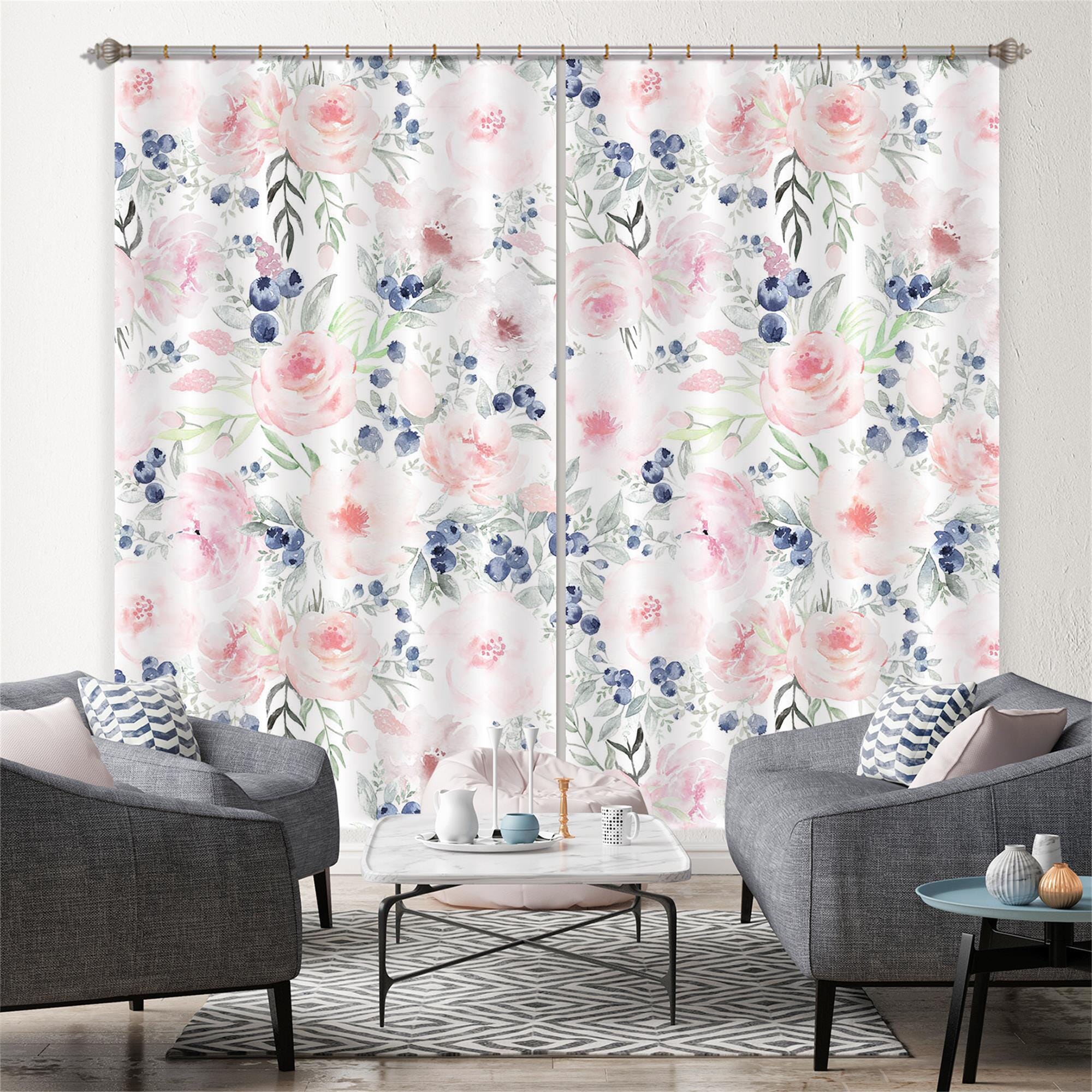3D Blueberry Flower 239 Uta Naumann Curtain Curtains Drapes Curtains AJ Creativity Home