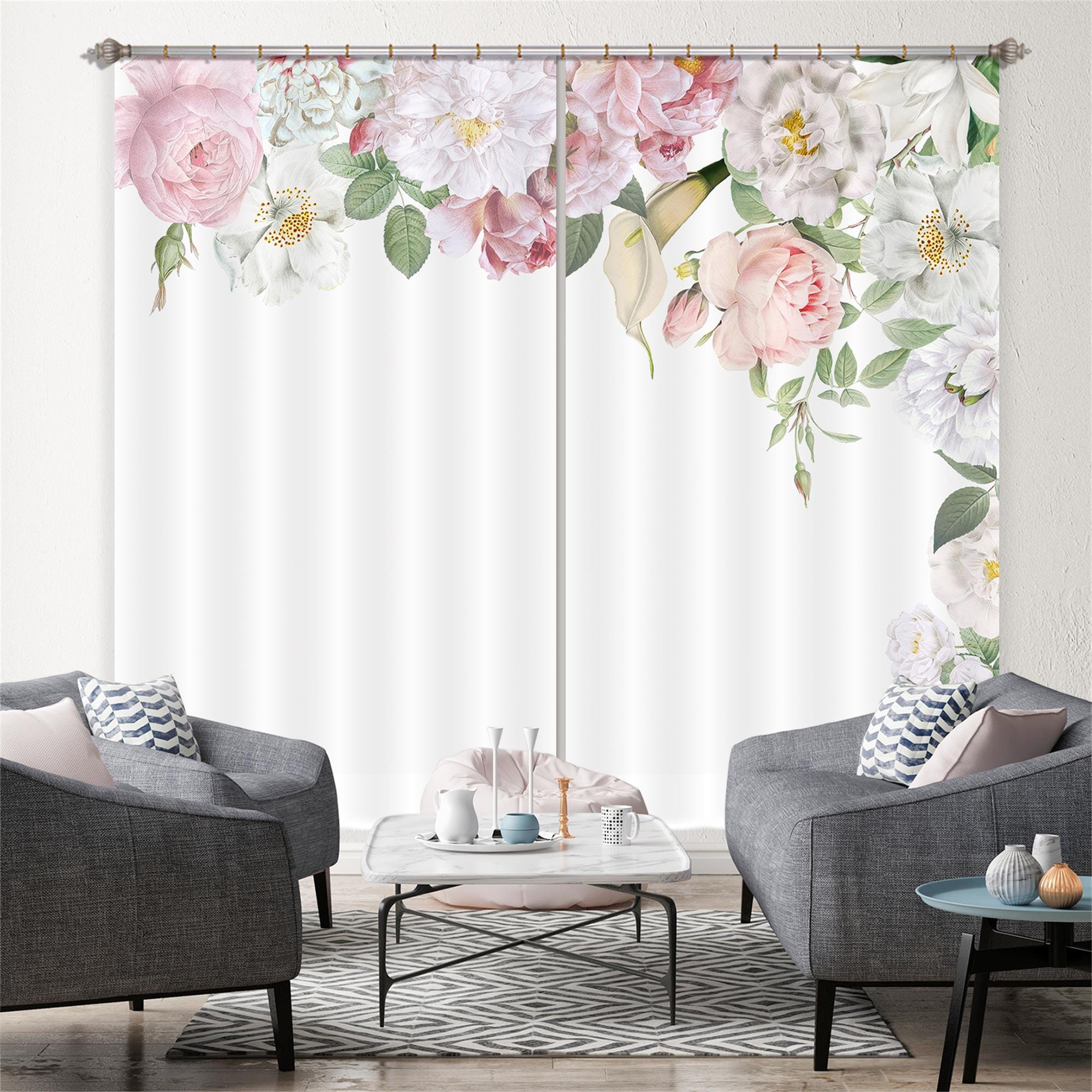 3D Pink Peony 212 Uta Naumann Curtain Curtains Drapes Curtains AJ Creativity Home