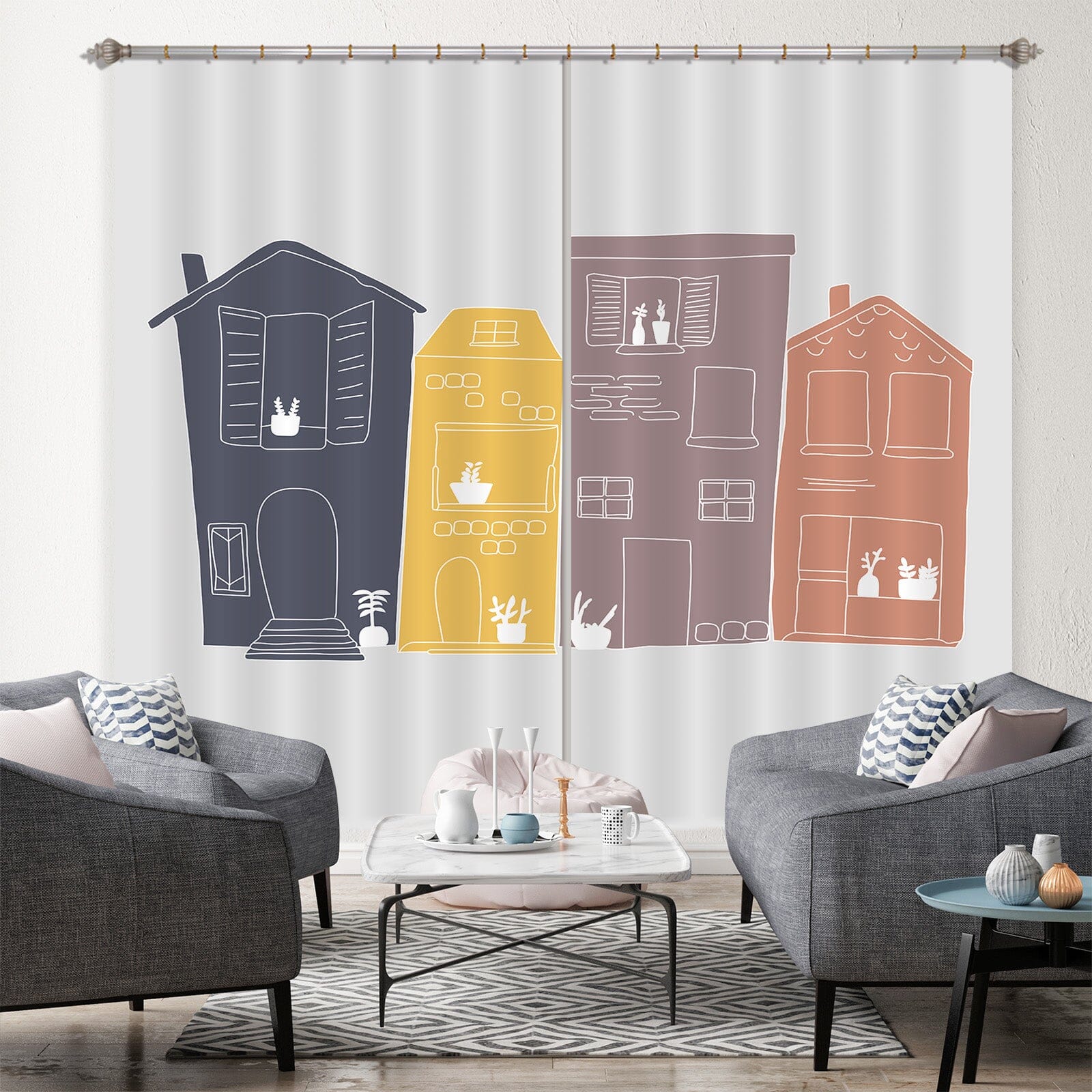 3D Color Houses 045 Jillian Helvey Curtain Curtains Drapes Curtains AJ Creativity Home