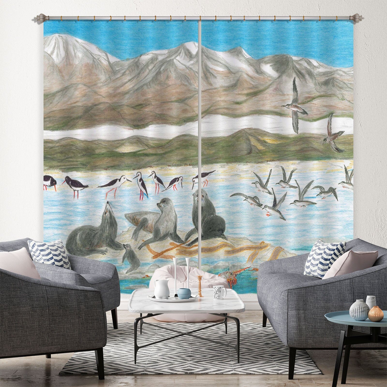 3D Arctic Sea Lion 047 Michael Sewell Curtain Curtains Drapes Curtains AJ Creativity Home