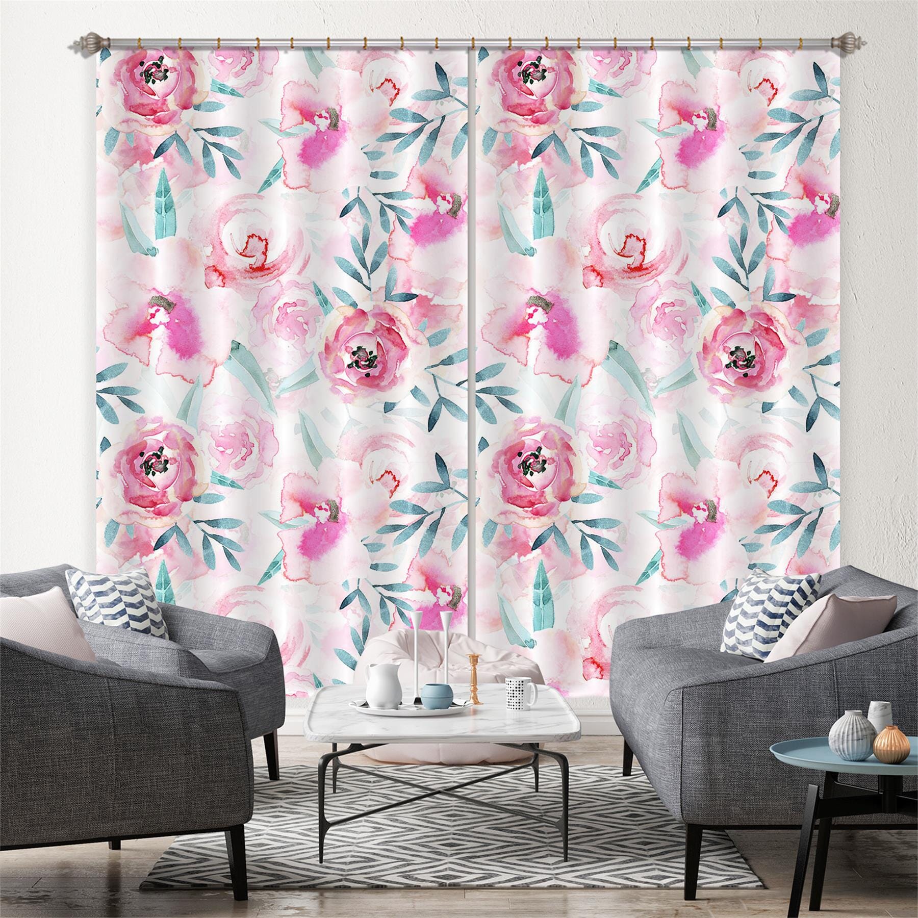 3D Red Flower Leaf 224 Uta Naumann Curtain Curtains Drapes Curtains AJ Creativity Home