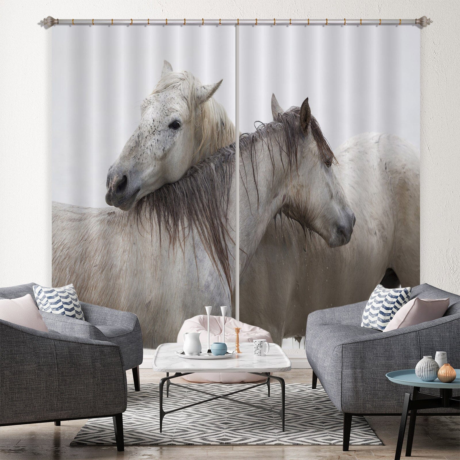 3D Two Horses 066 Marco Carmassi Curtain Curtains Drapes Curtains AJ Creativity Home