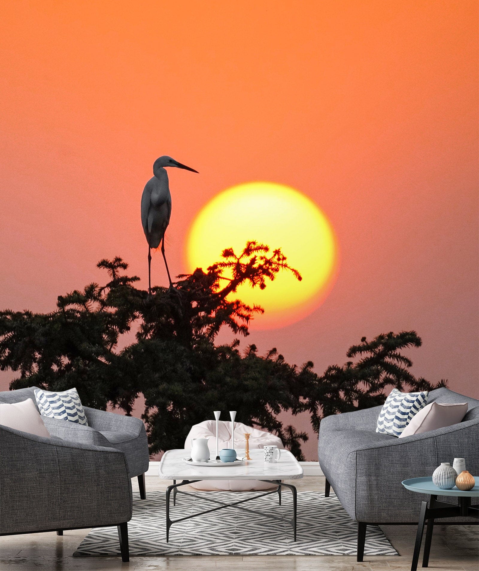 3D Sunset Crane 383 Wall Murals Wallpaper AJ Wallpaper 2