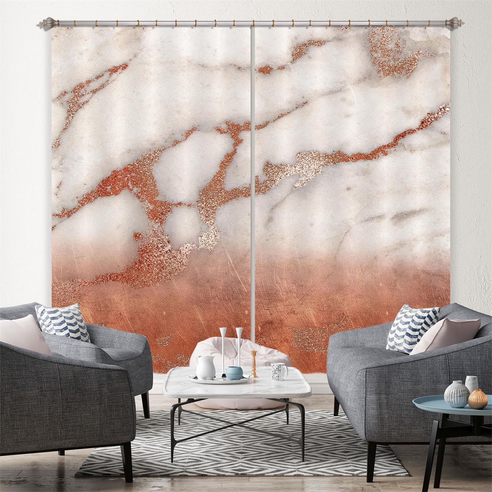 3D Red Gold Marble 190 Uta Naumann Curtain Curtains Drapes Curtains AJ Creativity Home