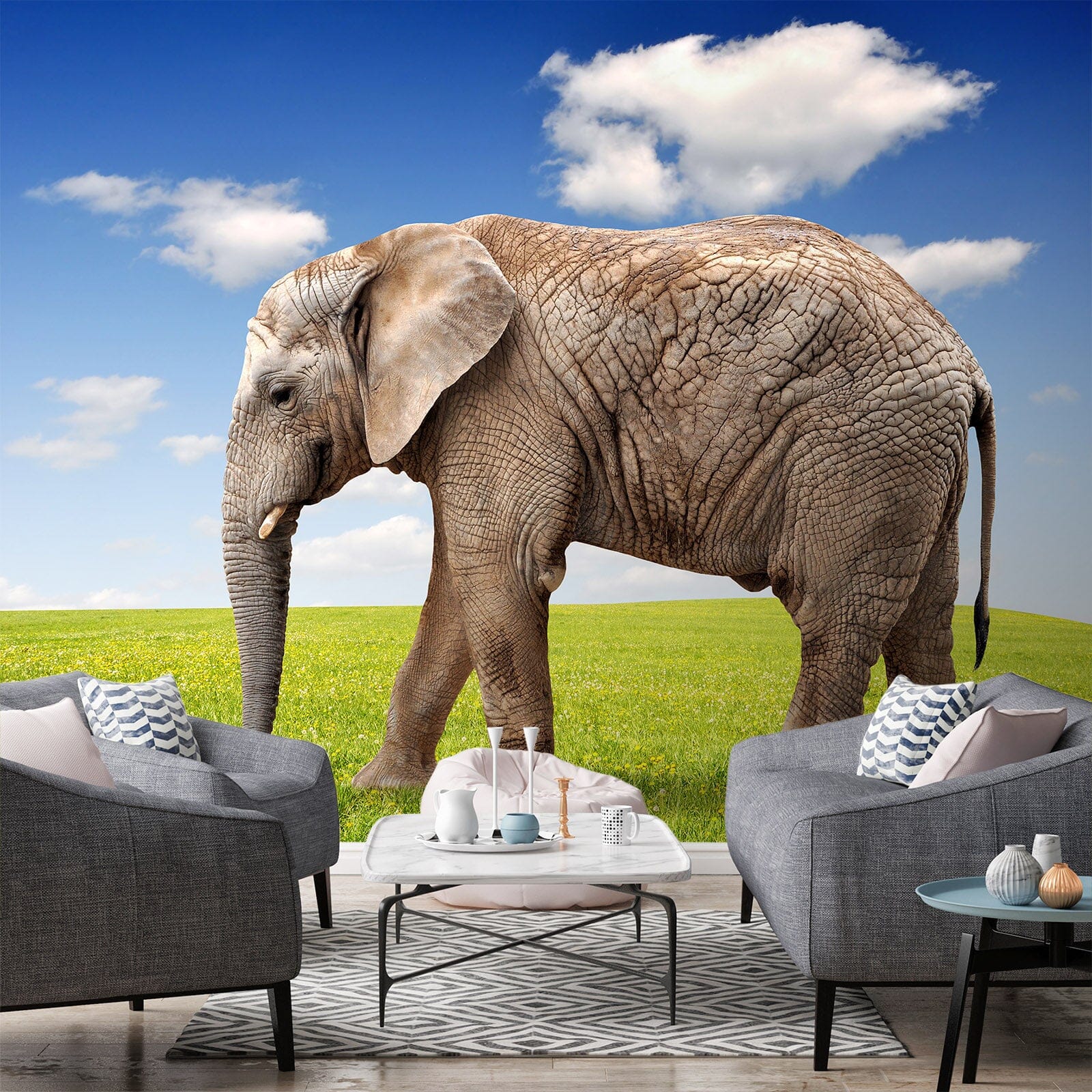 3D Elephant Lawn 393 Wall Murals Wallpaper AJ Wallpaper 2
