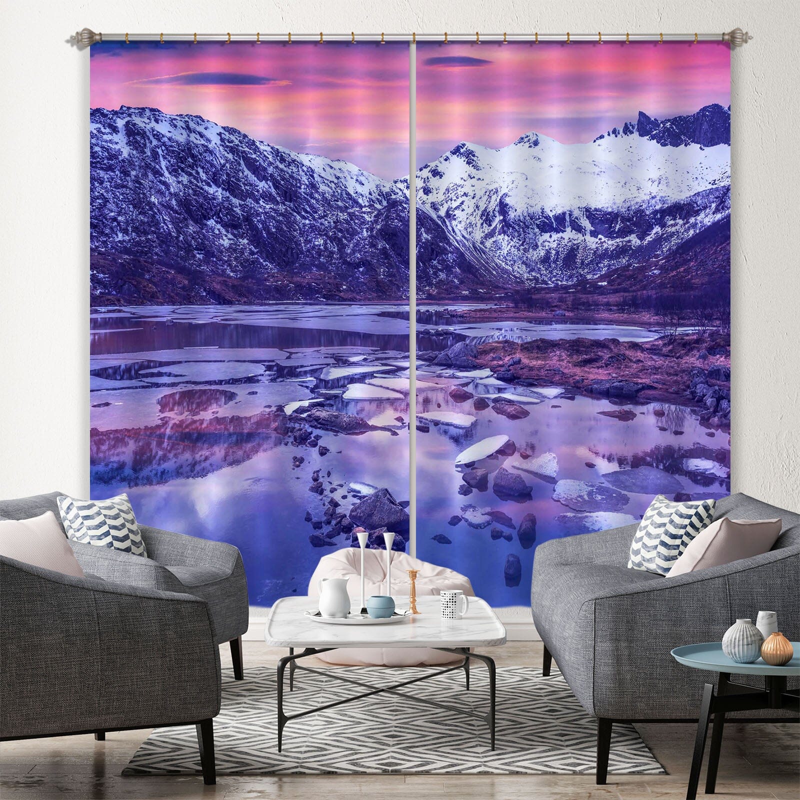 3D Purple Glacier 137 Marco Carmassi Curtain Curtains Drapes Curtains AJ Creativity Home