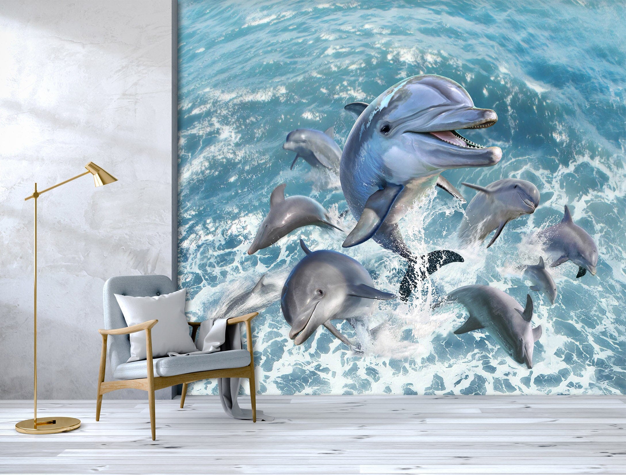 3D Dolphin Jump 104 Jerry LoFaro Wall Mural Wall Murals Wallpaper AJ Wallpaper 2